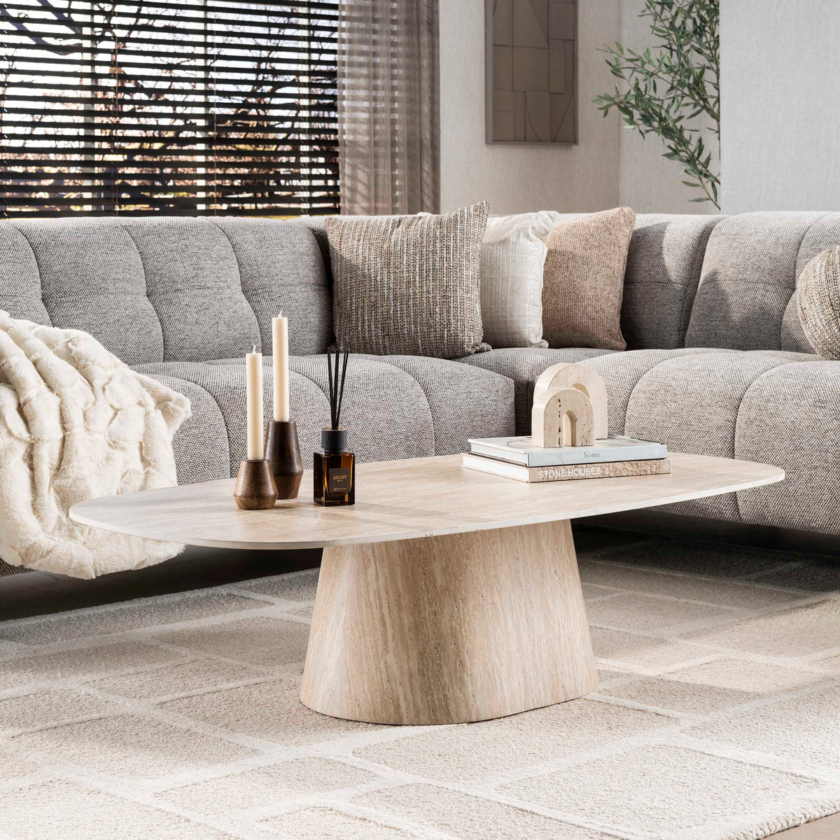 Couchtisch – 135×70×42 cm – 3D Keramik travertin | Modell N0266