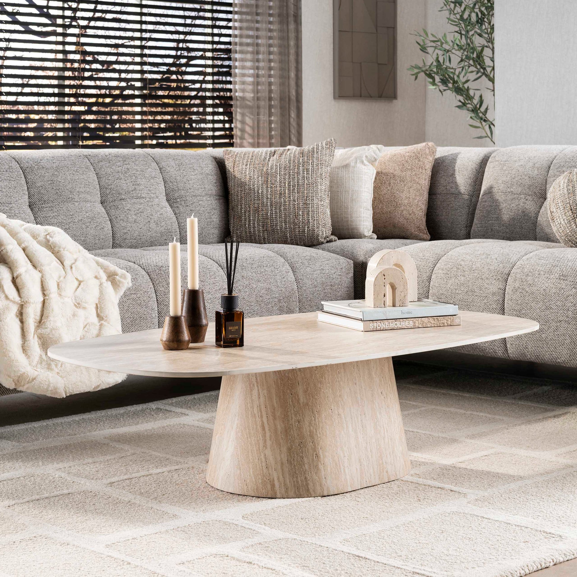 Couchtisch – 135×70×42 cm – 3D Keramik travertin | Modell N0266