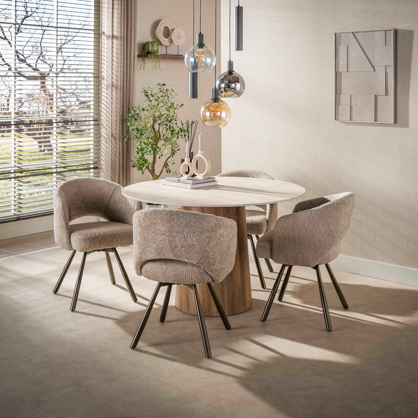 Esstisch – rund – 120×120×77 cm – 3D Keramik travertin | Modell N0267