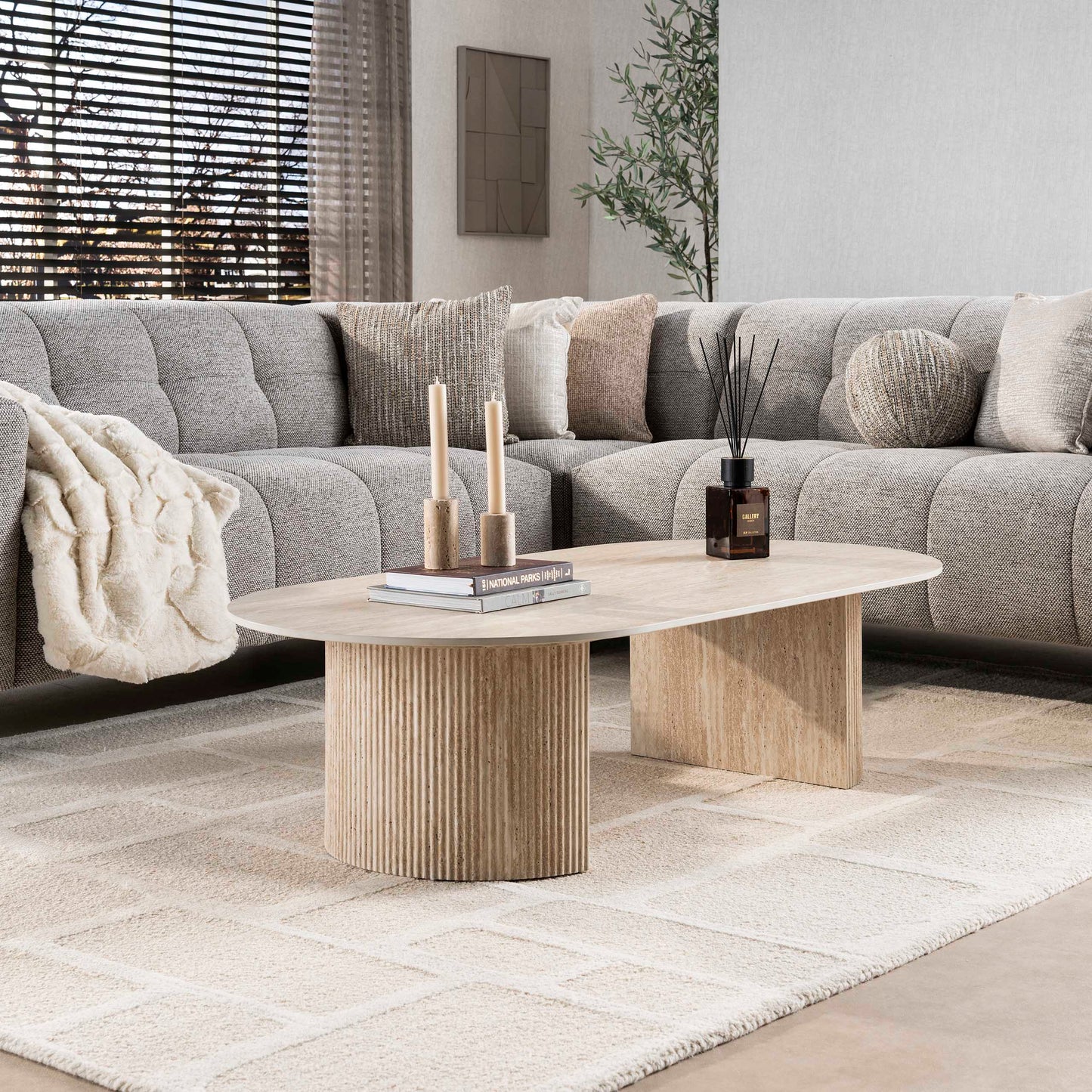 Couchtisch – 135×70×42 cm – 3D Keramik travertin | Modell N0268