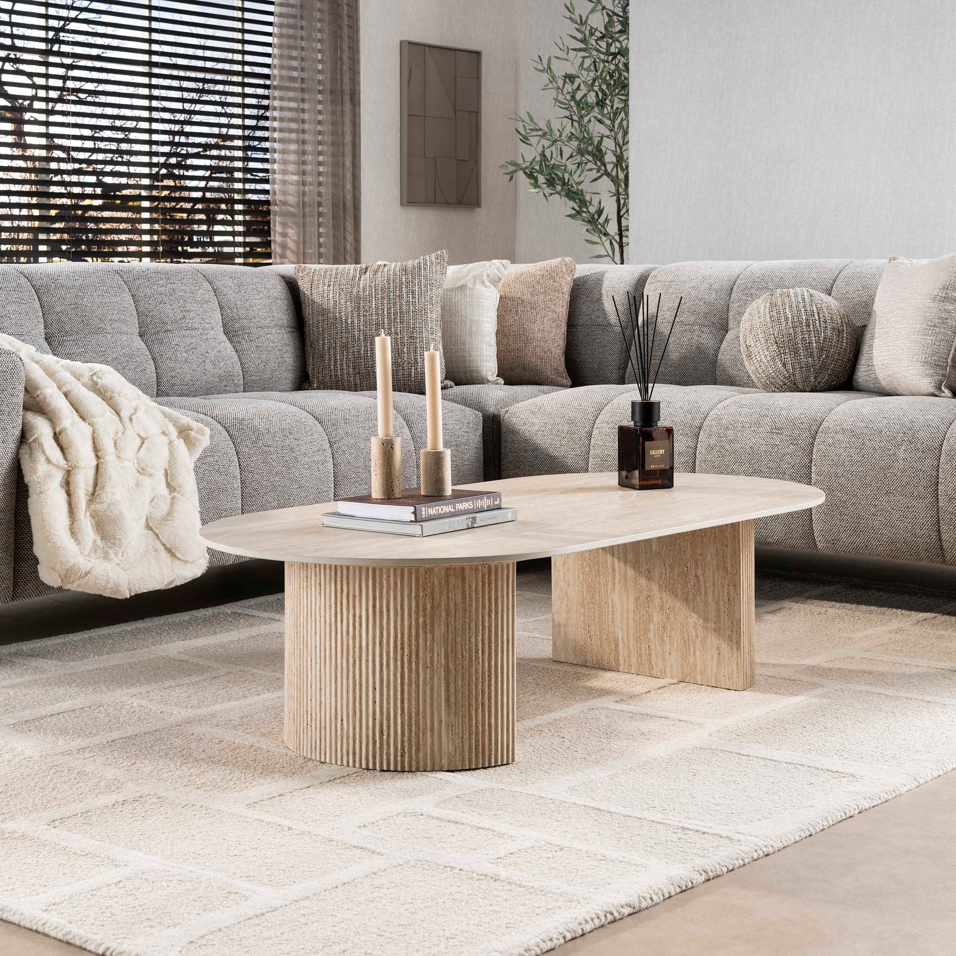 Couchtisch – 135×70×42 cm – 3D Keramik travertin | Modell N0268
