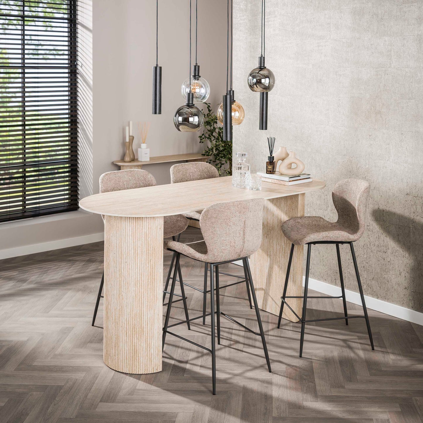 Bartisch – oval – 180×70×92 cm – Keramik travertin | Modell N0271