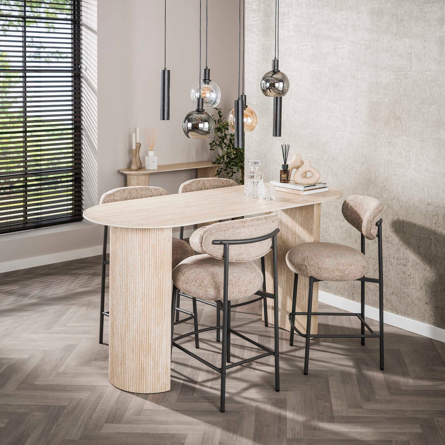 Bartisch – oval – 180×70×92 cm – Keramik travertin | Modell N0271