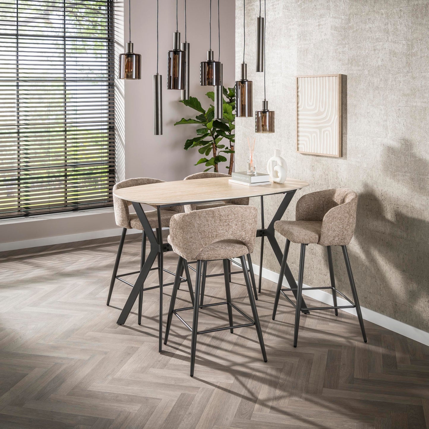 Bartisch – dänisch oval oval – 140×75×92 cm – Keramik travertin | Modell N0273