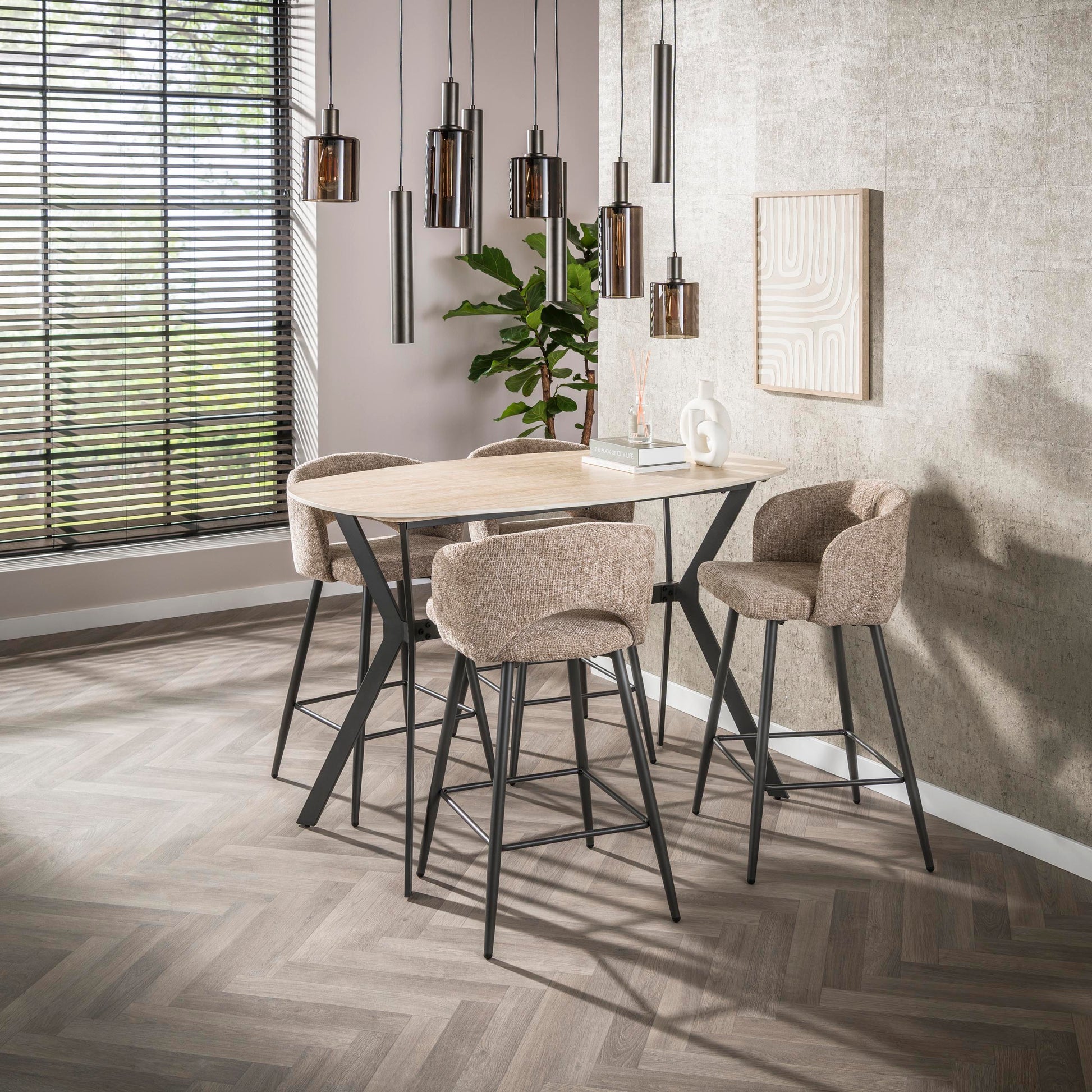 Bartisch – dänisch oval oval – 140×75×92 cm – Keramik travertin | Modell N0273