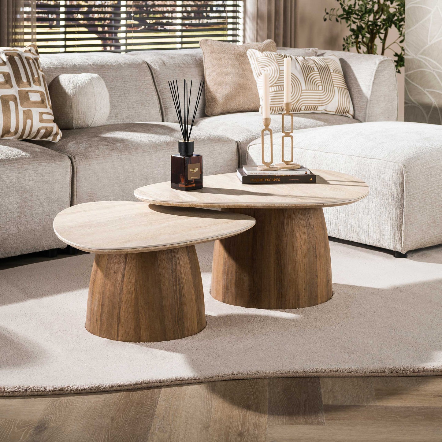 Couchtisch – 93×72×41 cm – 3D Keramik travertin | Modell N0275