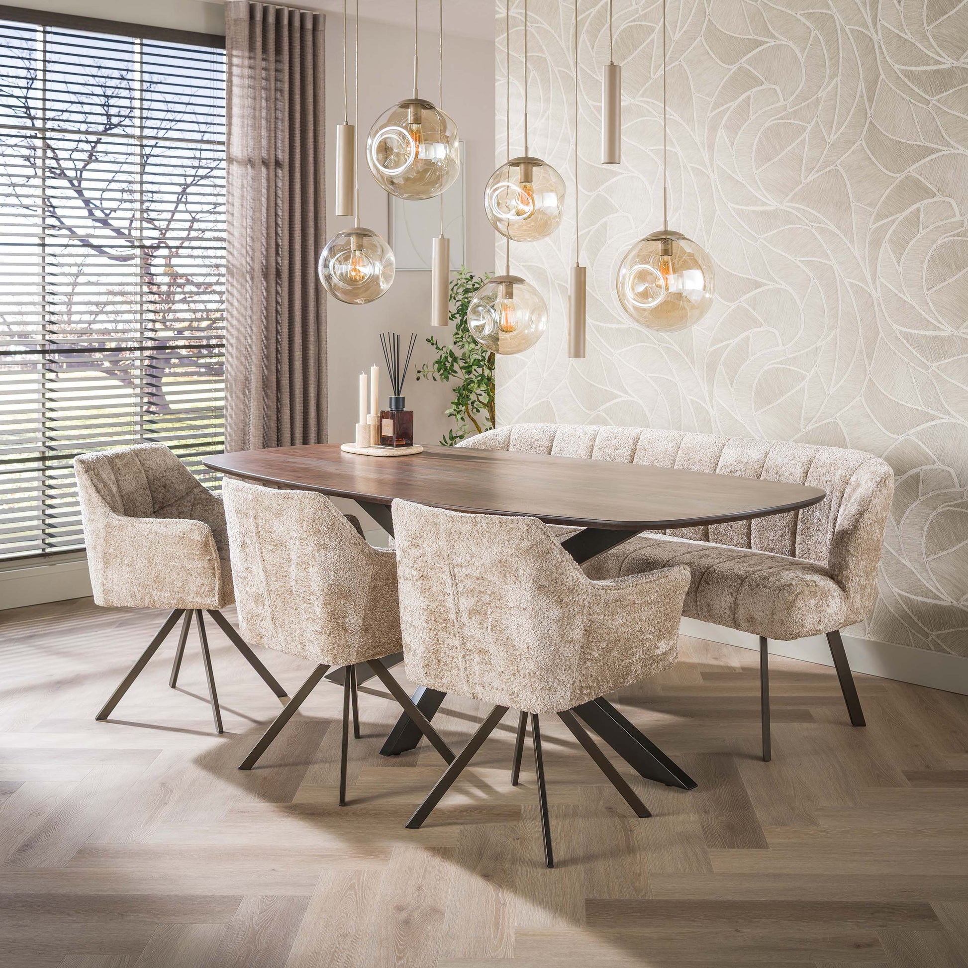 Esszimmerbank – oval – 190×70×81 cm – Alura sand-braun | Modell N0278