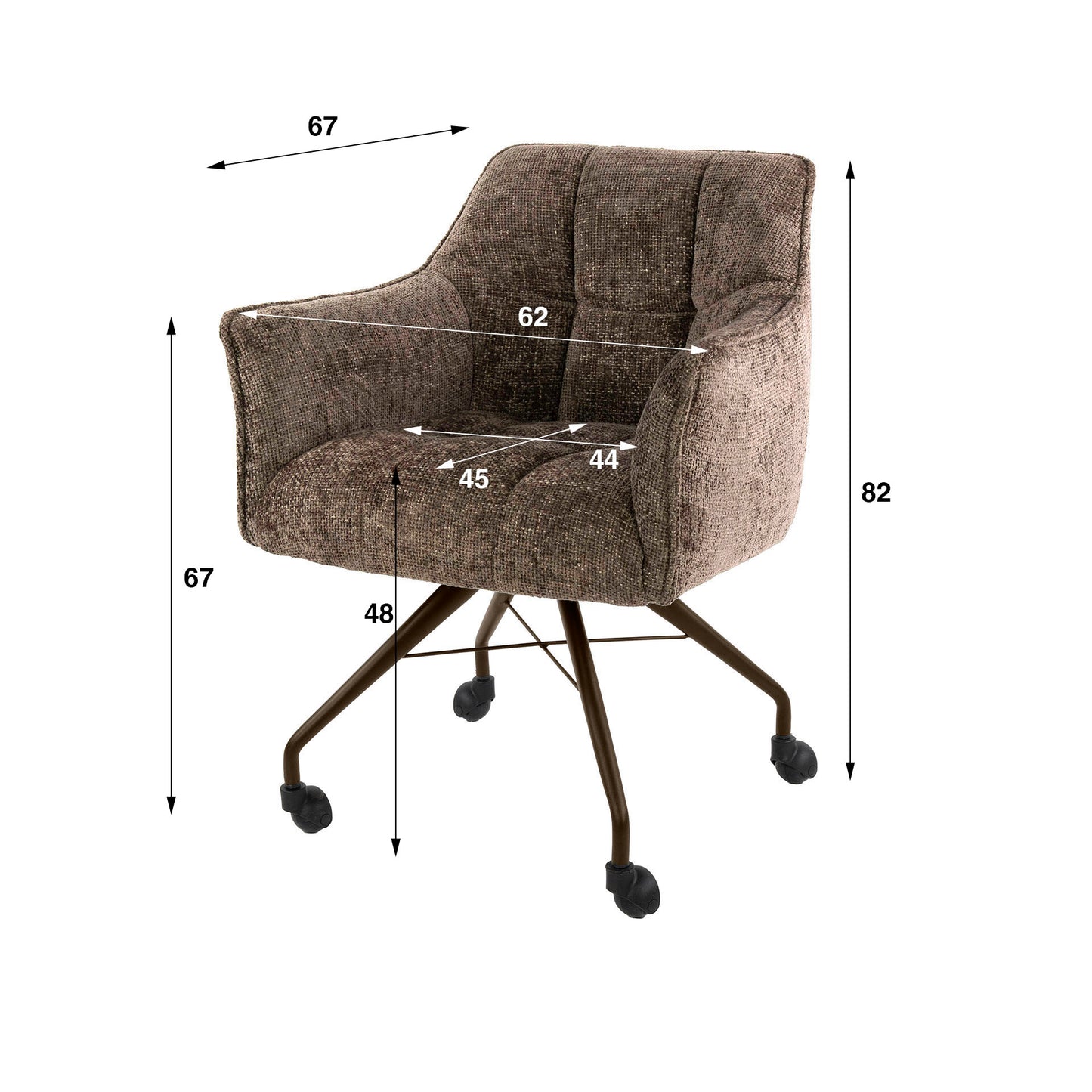Stuhl – rollen 2-er pack – 62×67×82 cm – Hoven taupe-braun | Modell N0282