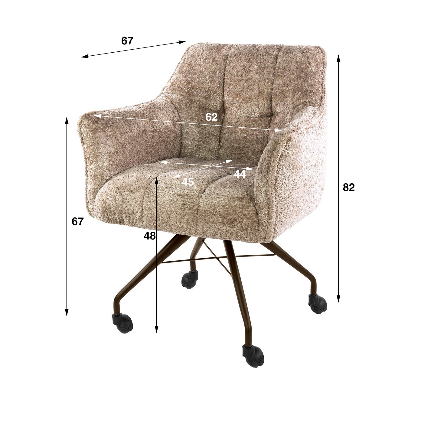 Stuhl – rollen 2-er pack – 62×67×82 cm – Hoven taupe-braun | Modell N0282