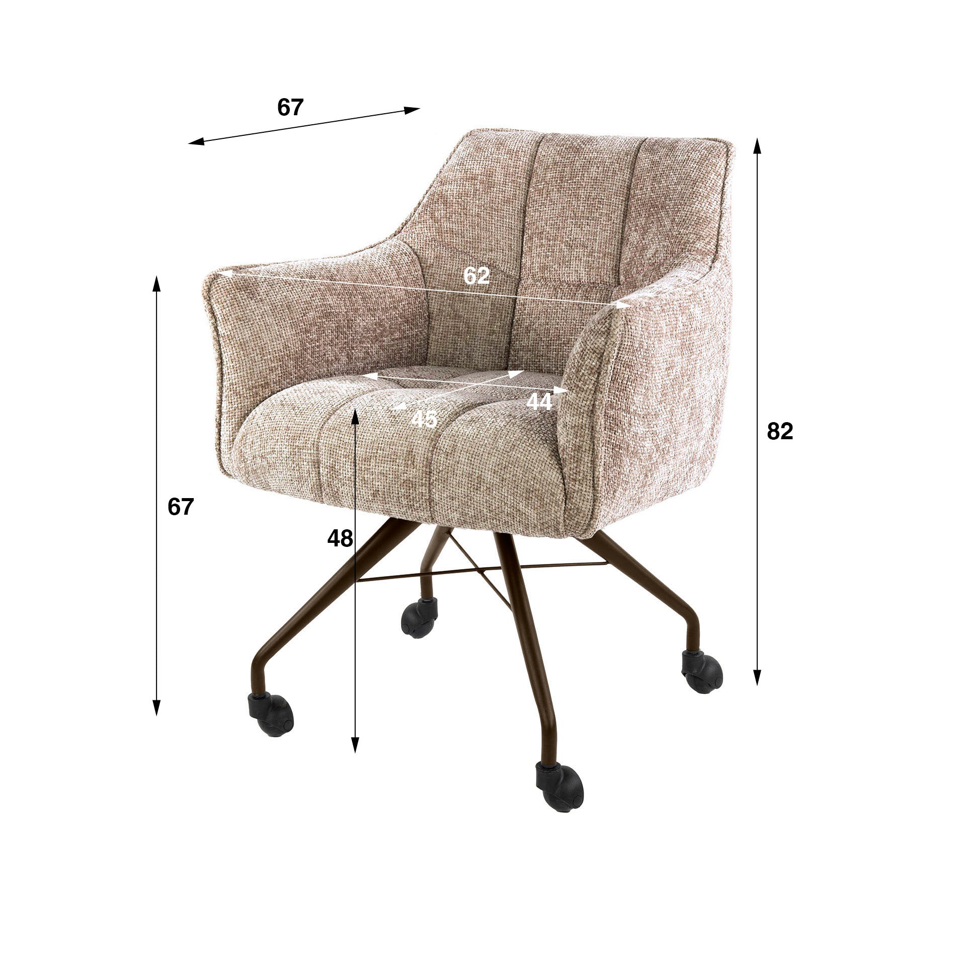 Stuhl – rollen 2-er pack – 62×67×82 cm – Hoven taupe-braun | Modell N0282