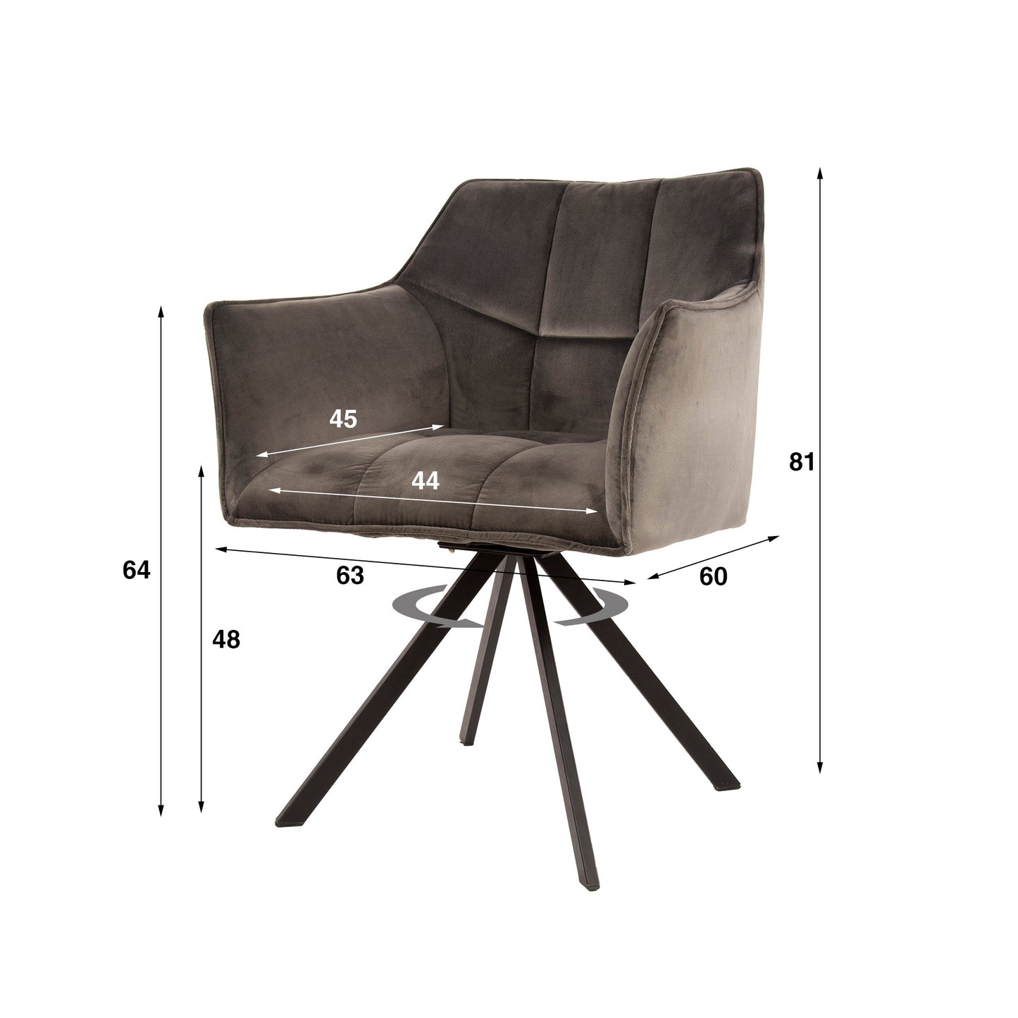 Stuhl – drehbar 2-er pack – 63×60×81 cm – Velours anthrazit | Modell N0283