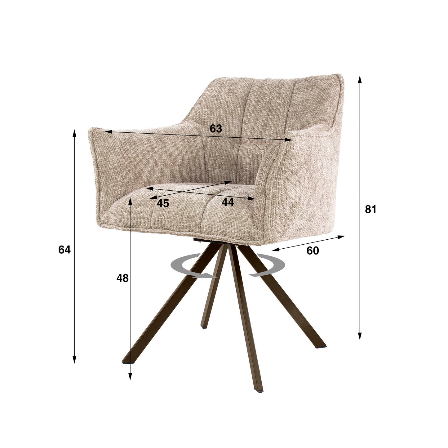 Stuhl – drehbar 2-er pack – 63×60×81 cm – Velours anthrazit | Modell N0283
