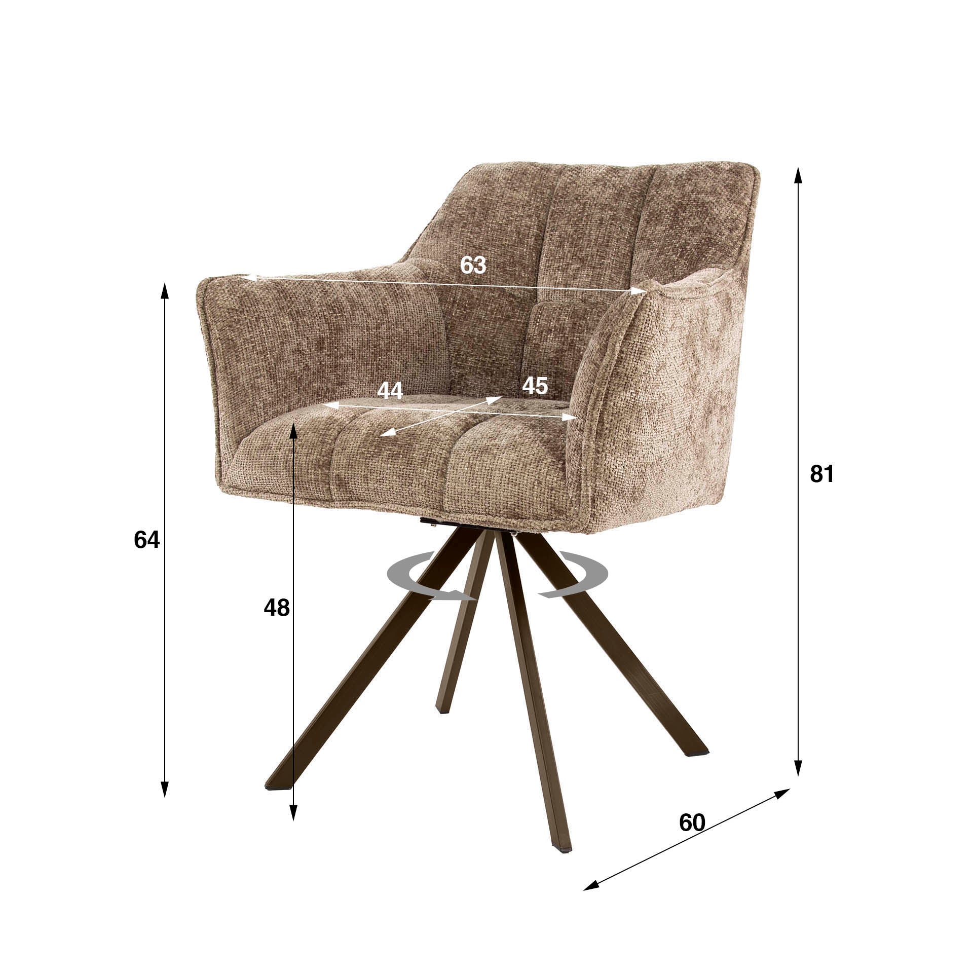 Stuhl – drehbar 2-er pack – 63×60×81 cm – Velours anthrazit | Modell N0283
