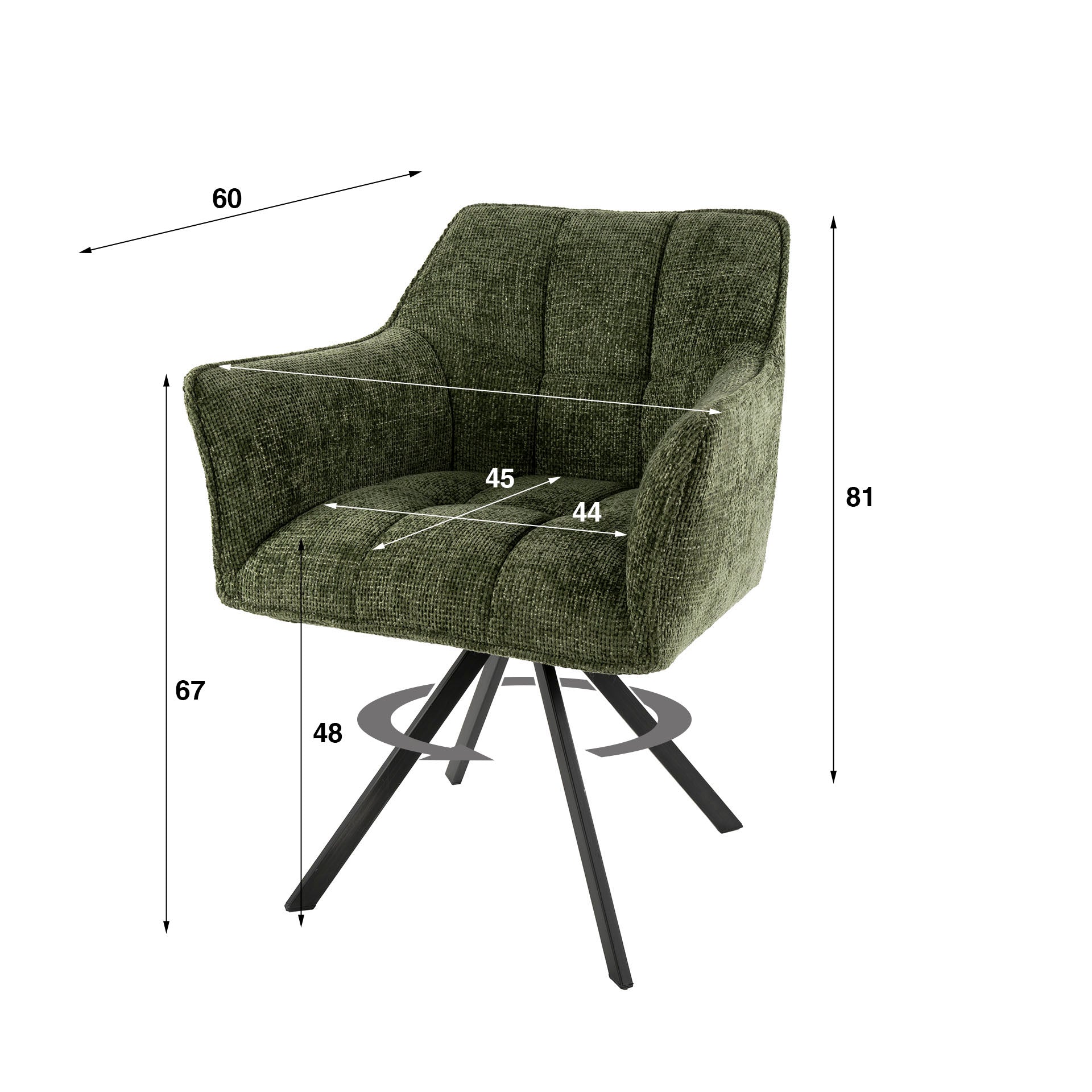 Stuhl – drehbar 2-er pack – 63×60×81 cm – Velours anthrazit | Modell N0283