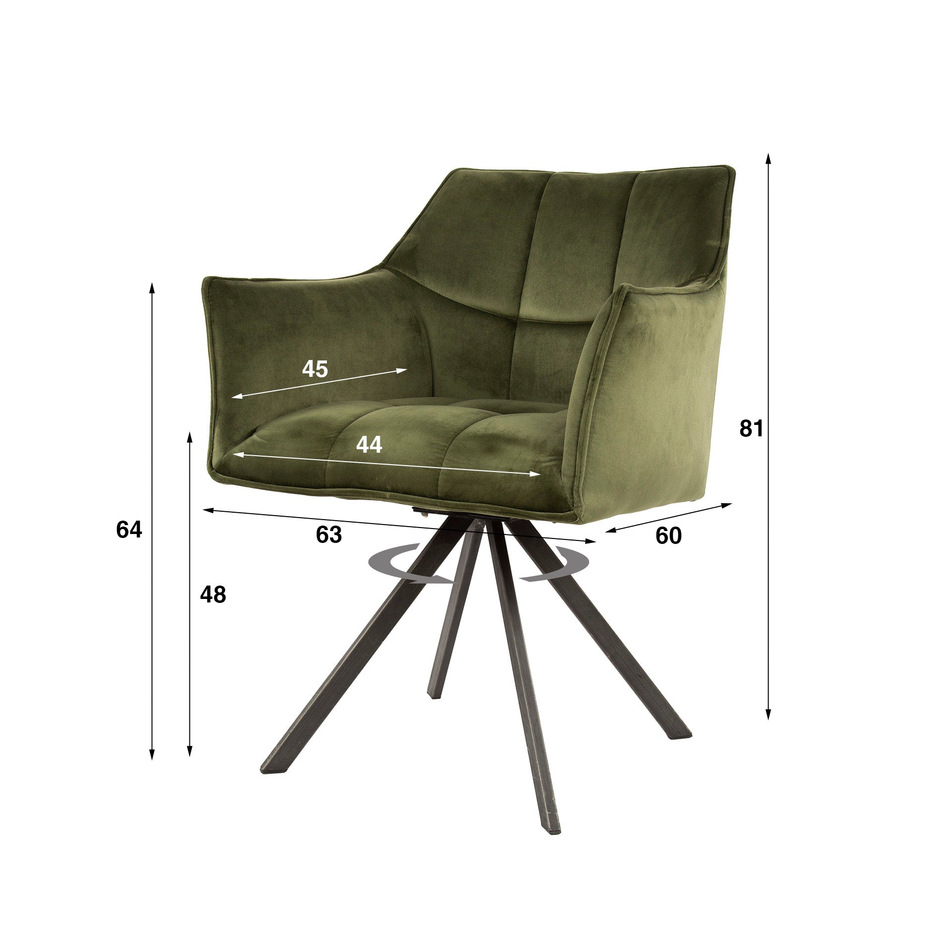 Stuhl – drehbar 2-er pack – 63×60×81 cm – Velours anthrazit | Modell N0283
