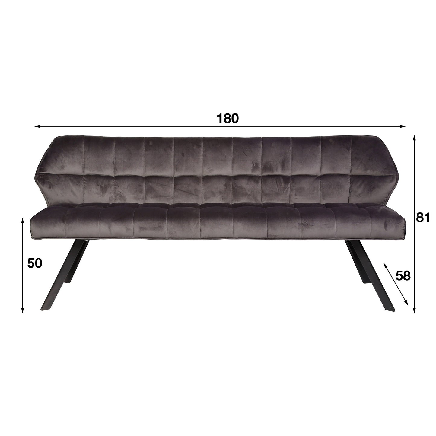 Esszimmerbank – 180×58×81 cm – Velours anthrazit | Modell N0284