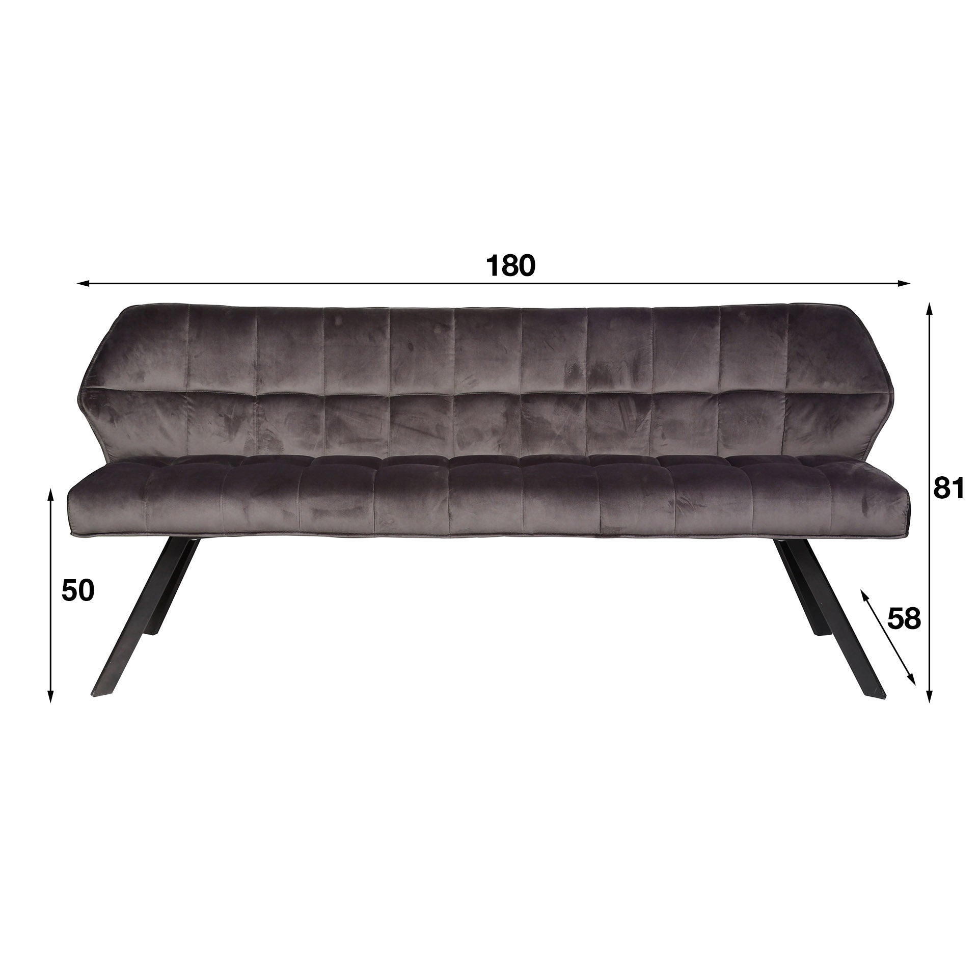Esszimmerbank – 180×58×81 cm – Velours anthrazit | Modell N0284