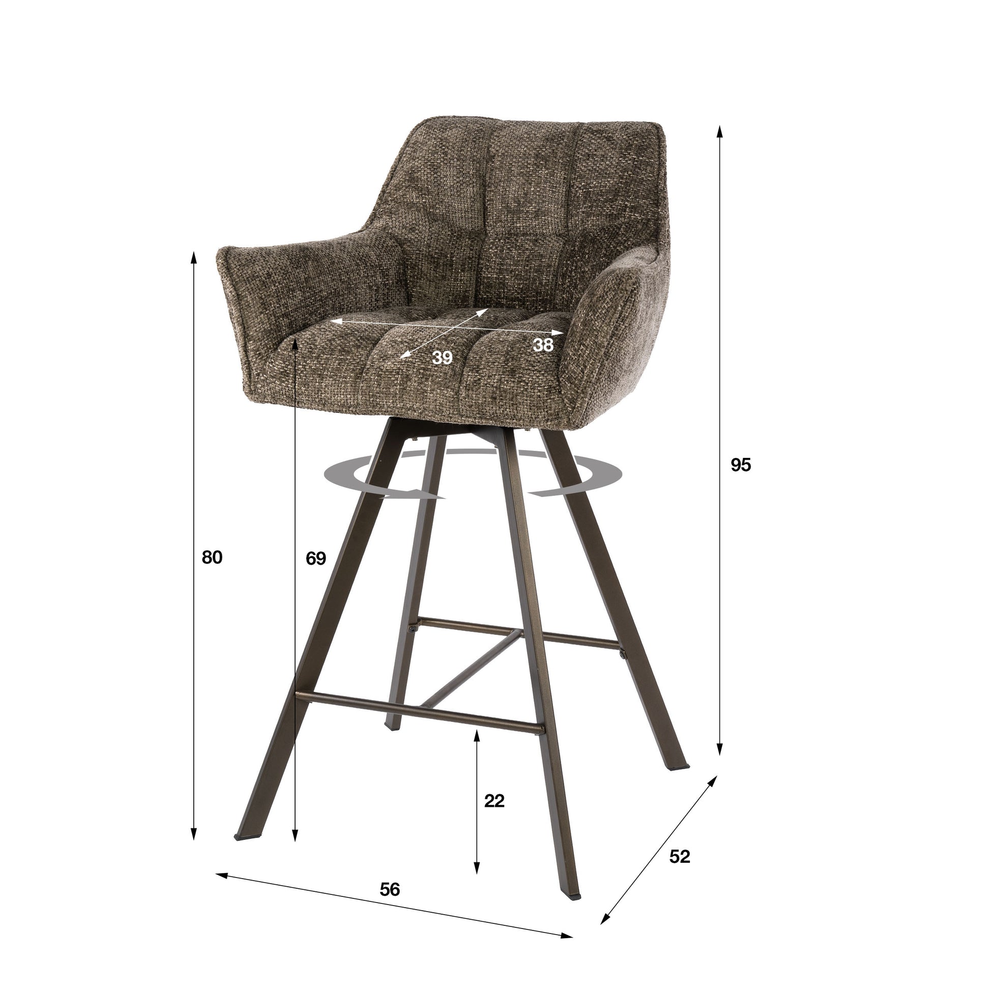 Barstuhl – drehbar 2-er pack – 56×52×95 cm – Hoven taupe | Modell N0285