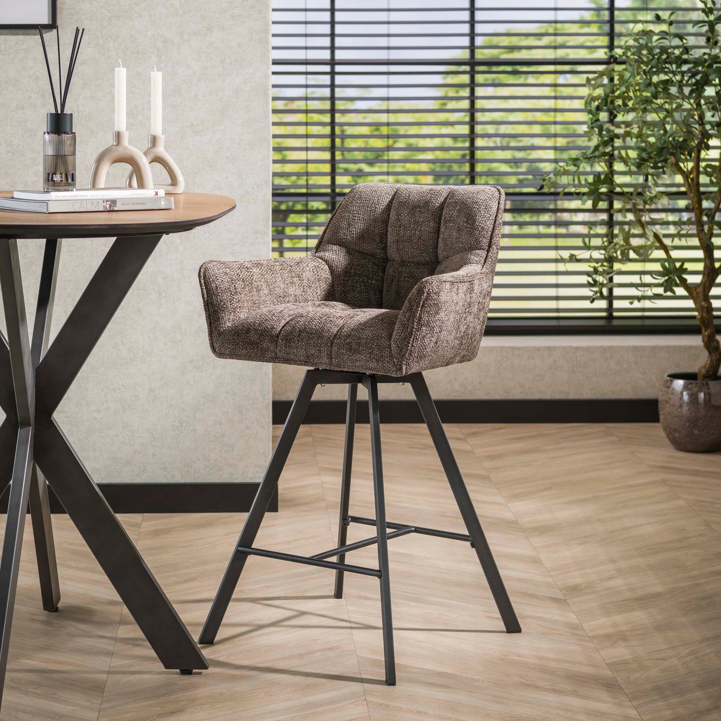 Barstuhl – drehbar 2-er pack – 56×52×95 cm – Hoven taupe | Modell N0285