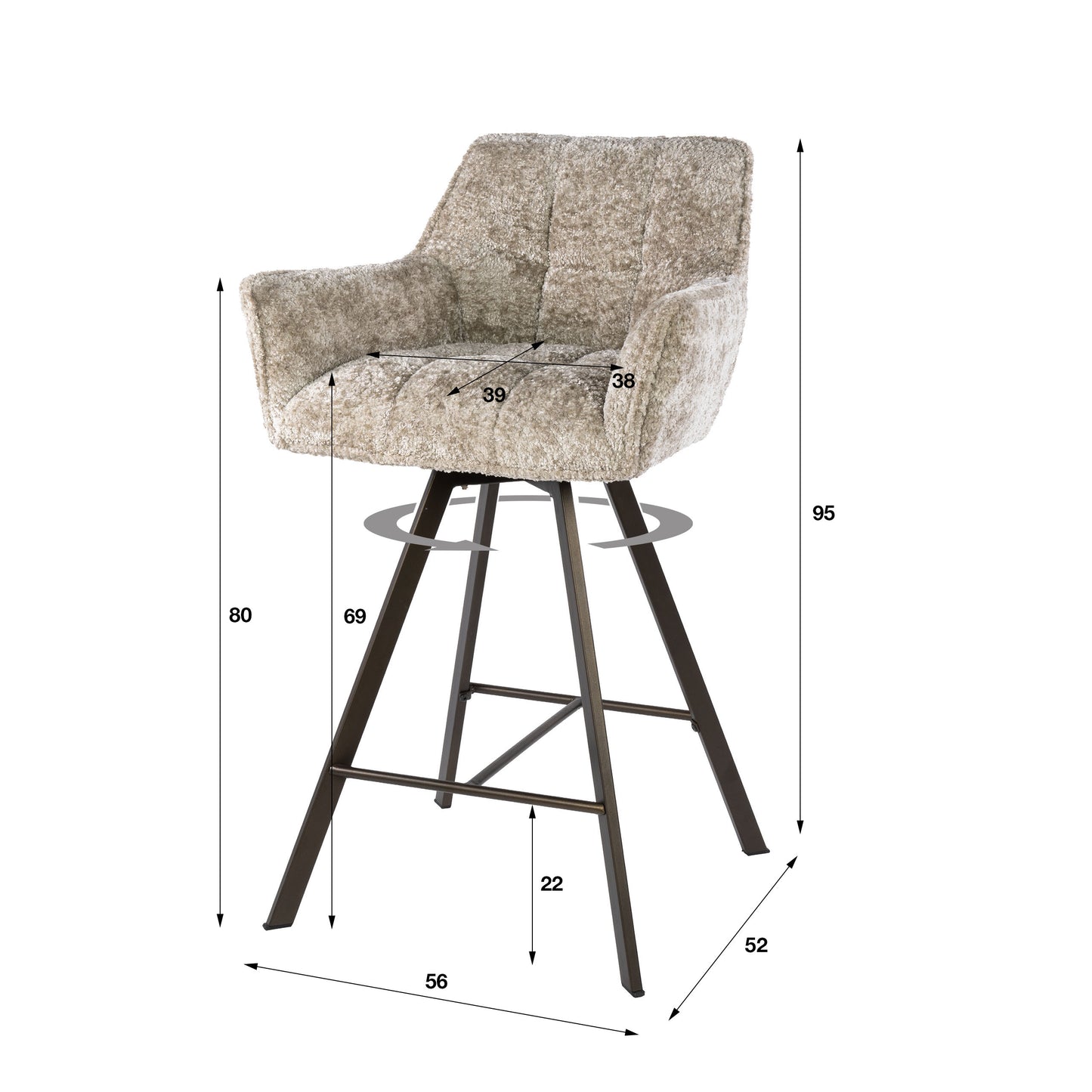 Barstuhl – drehbar 2-er pack – 56×52×95 cm – Hoven taupe | Modell N0285