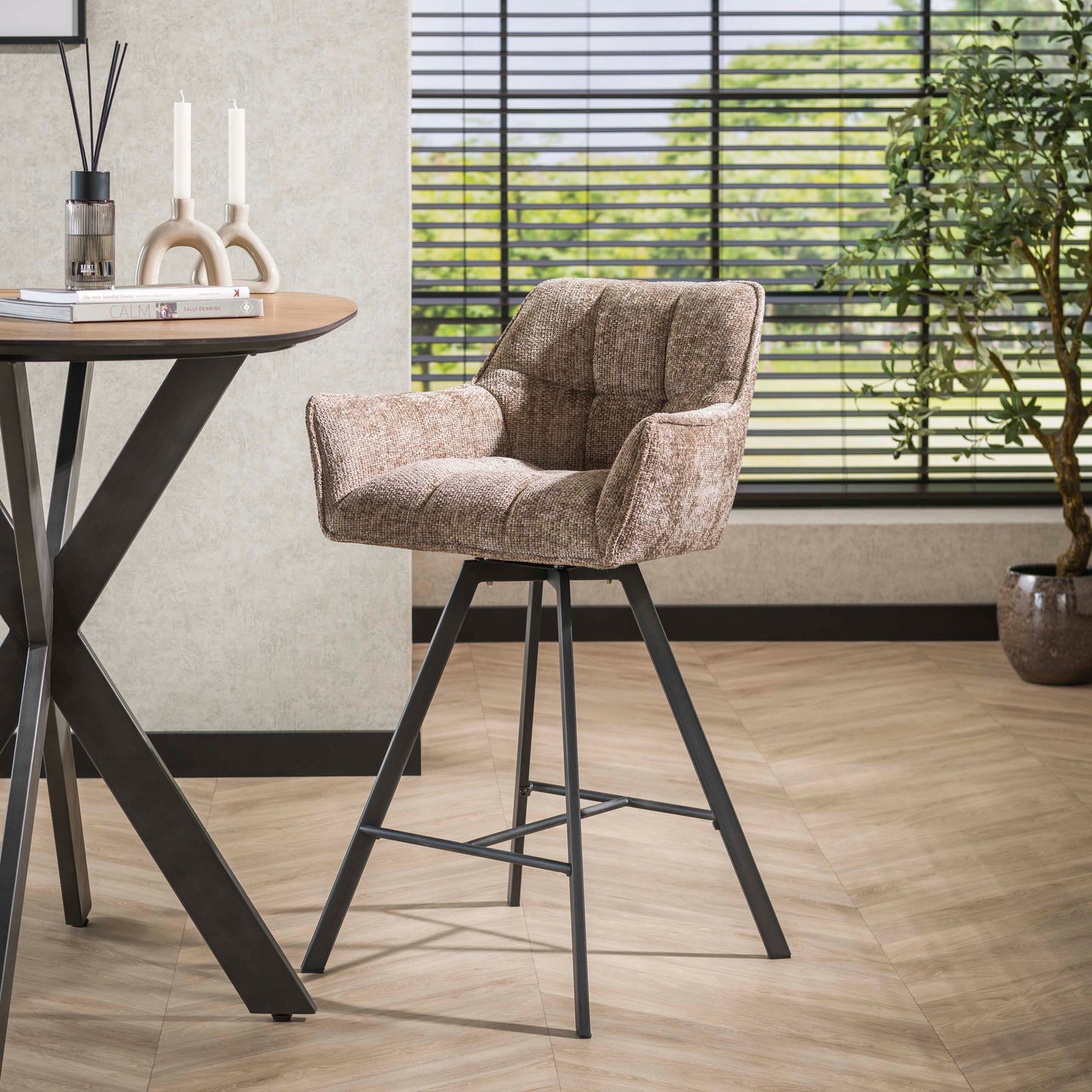 Barstuhl – drehbar 2-er pack – 56×52×95 cm – Hoven taupe | Modell N0285