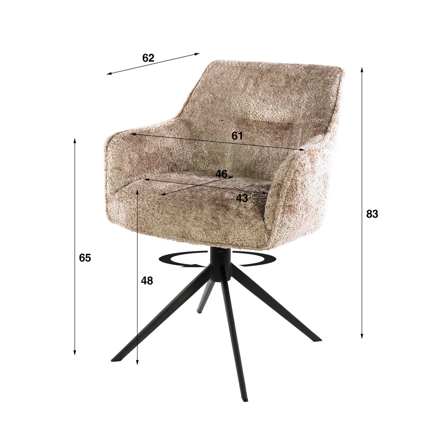 Stuhl – drehbar 2-er pack – 61×62×83 cm – Hoven taupe | Modell N0286