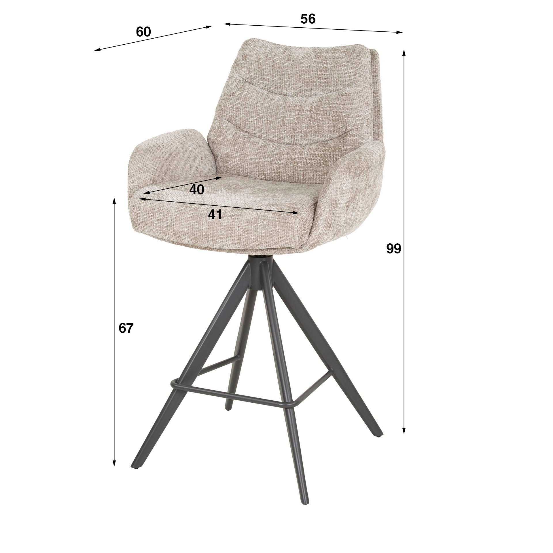 Barstuhl – drehbar 2-er pack – 56×60×99 cm – Hoven taupe | Modell N0289
