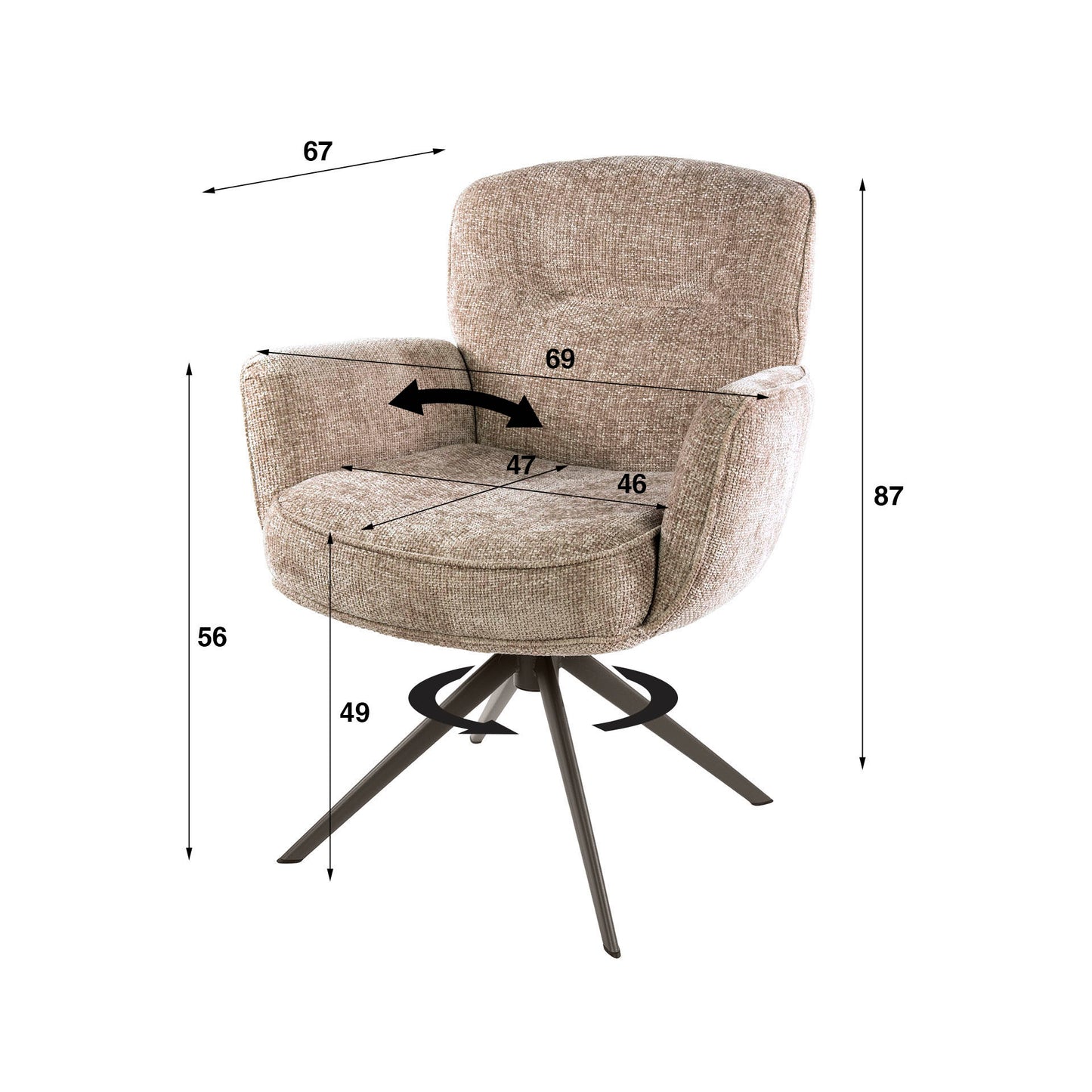 Stuhl – drehbar 2-er pack – 69×67×87 cm – Hoven sand - braun | Modell N0291
