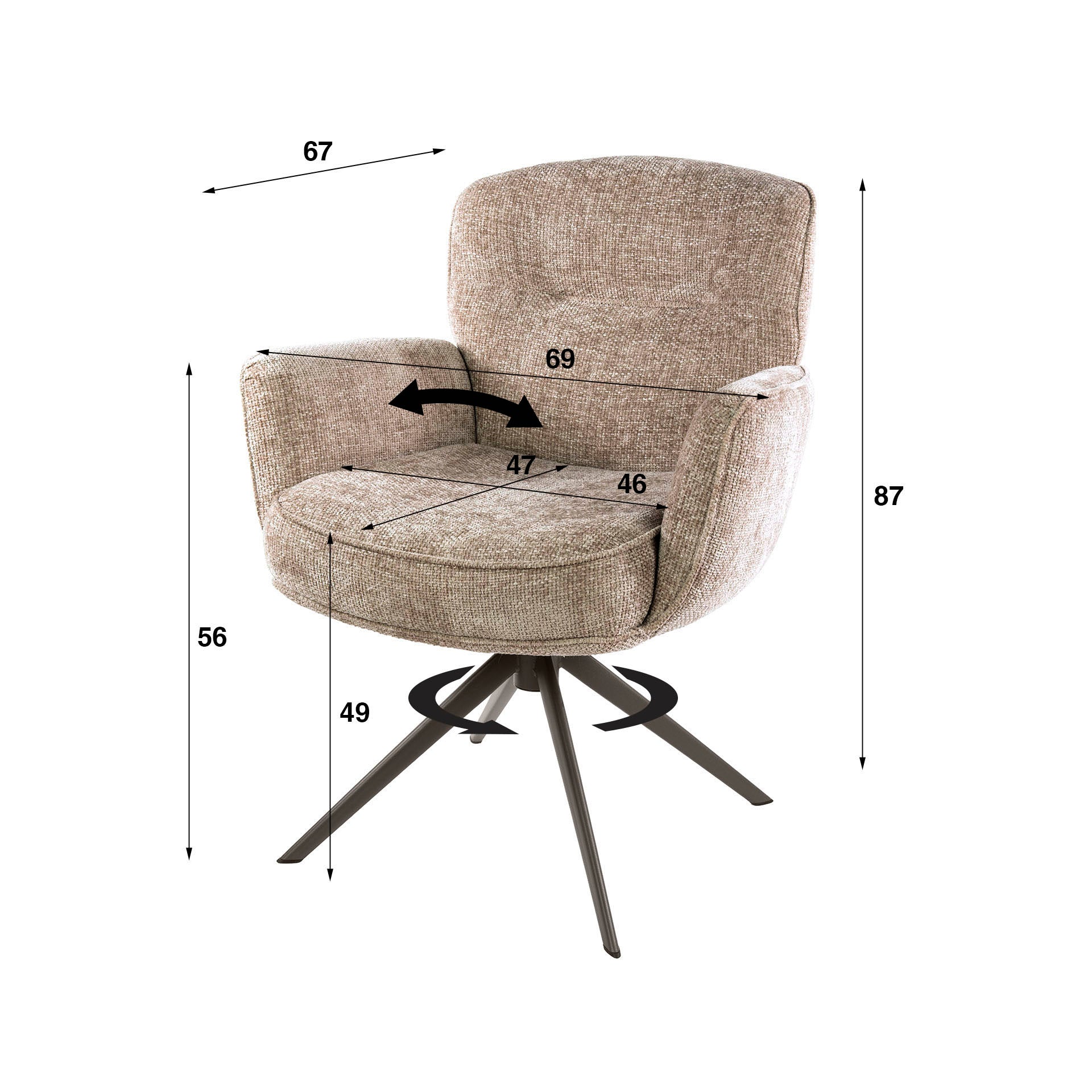 Stuhl – drehbar 2-er pack – 69×67×87 cm – Hoven sand - braun | Modell N0291