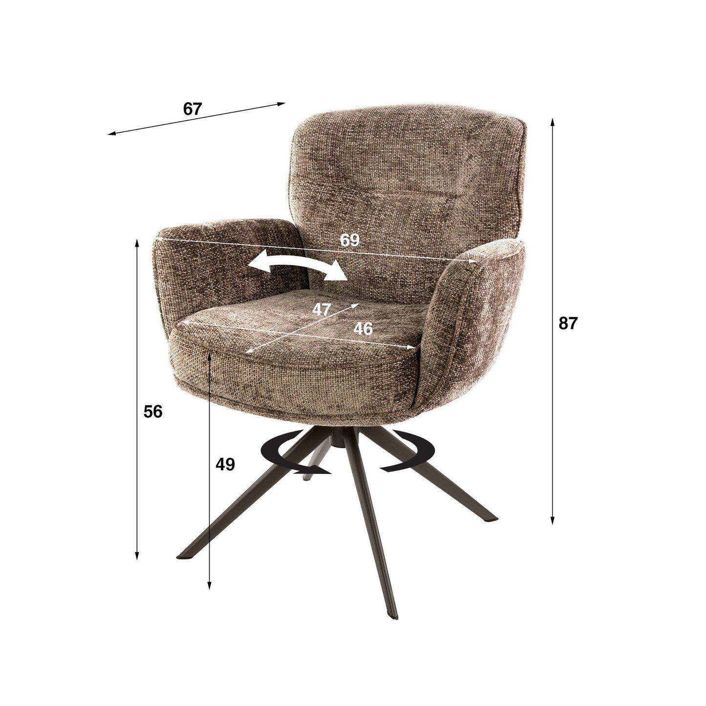 Stuhl – drehbar 2-er pack – 69×67×87 cm – Hoven sand - braun | Modell N0291
