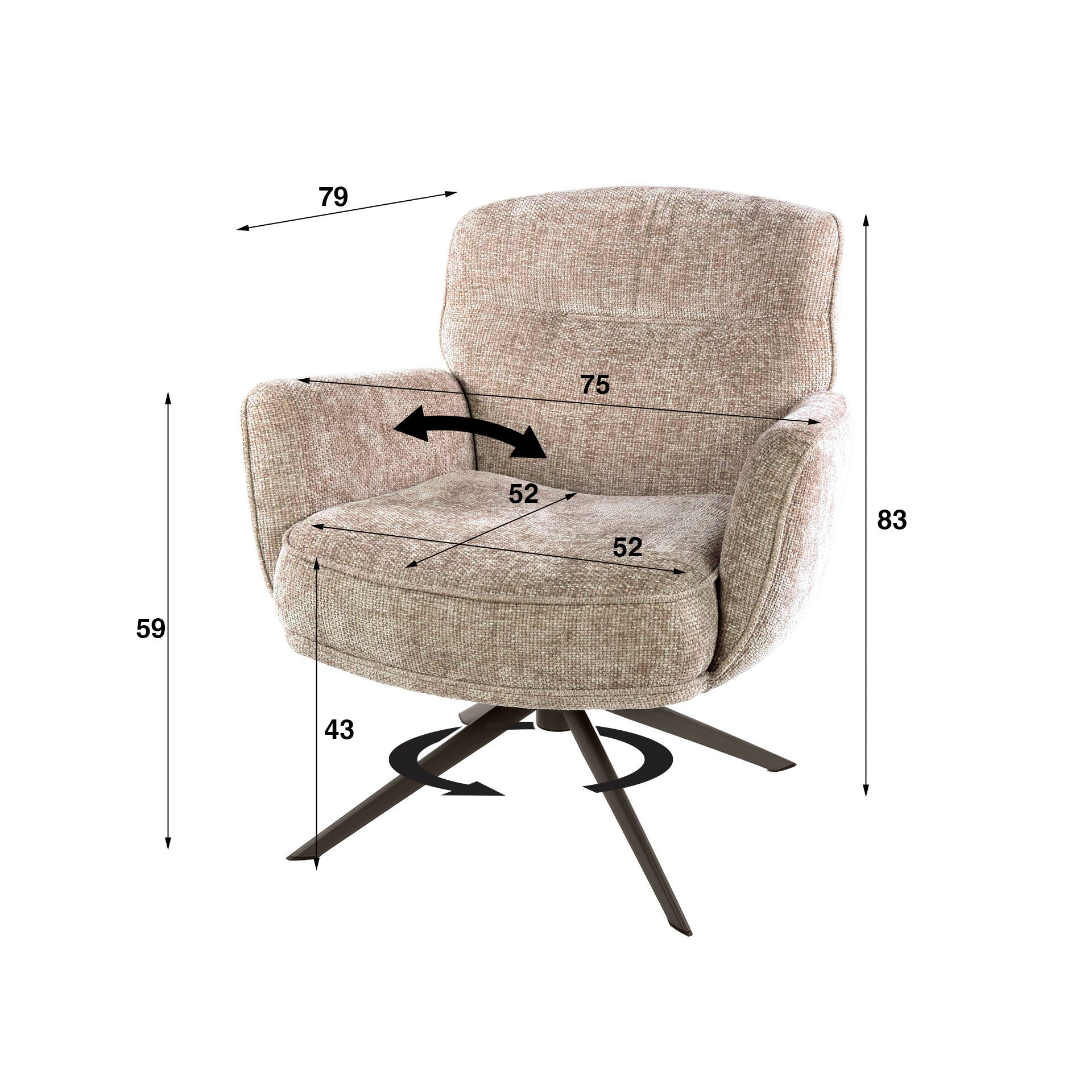 Sessel – drehbar – 75×79×83 cm – Hoven sand | Modell N0292