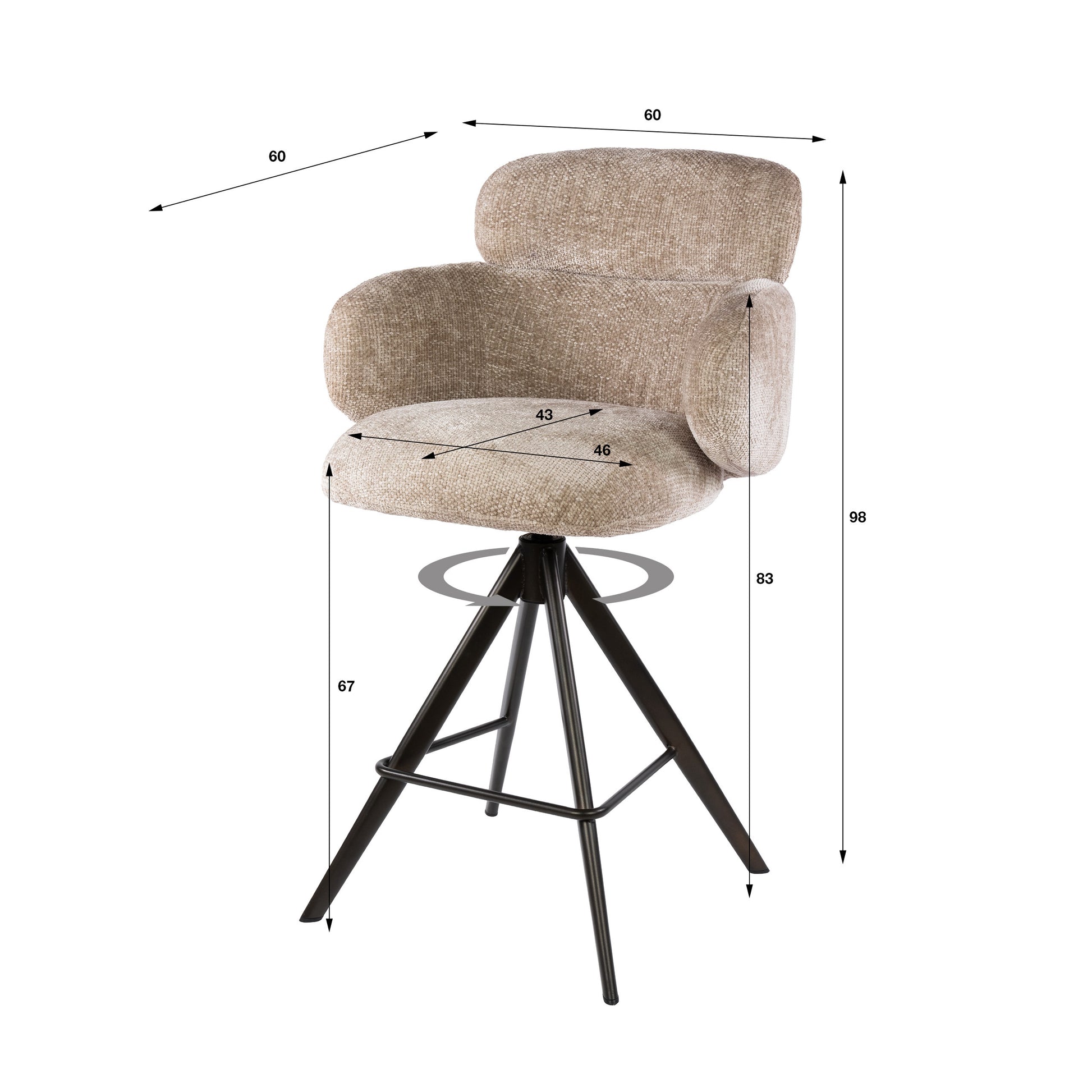 Barstuhl – drehbar 2-er pack – 60×60×98 cm – Hoven sand - braun | Modell N0295