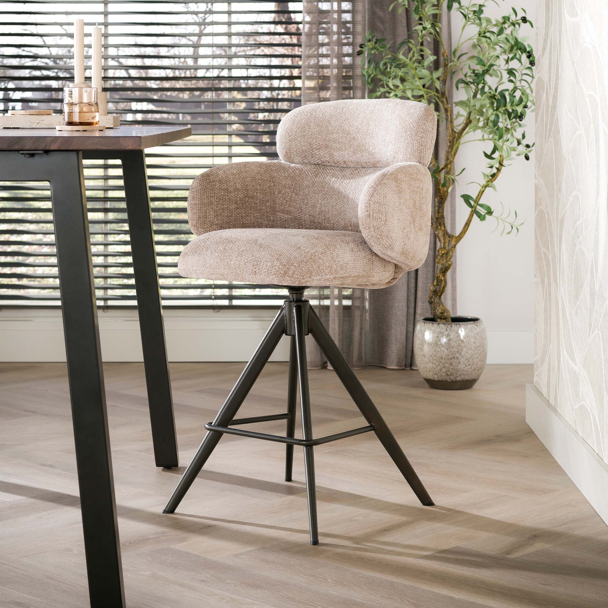Barstuhl – drehbar 2-er pack – 60×60×98 cm – Hoven sand - braun | Modell N0295