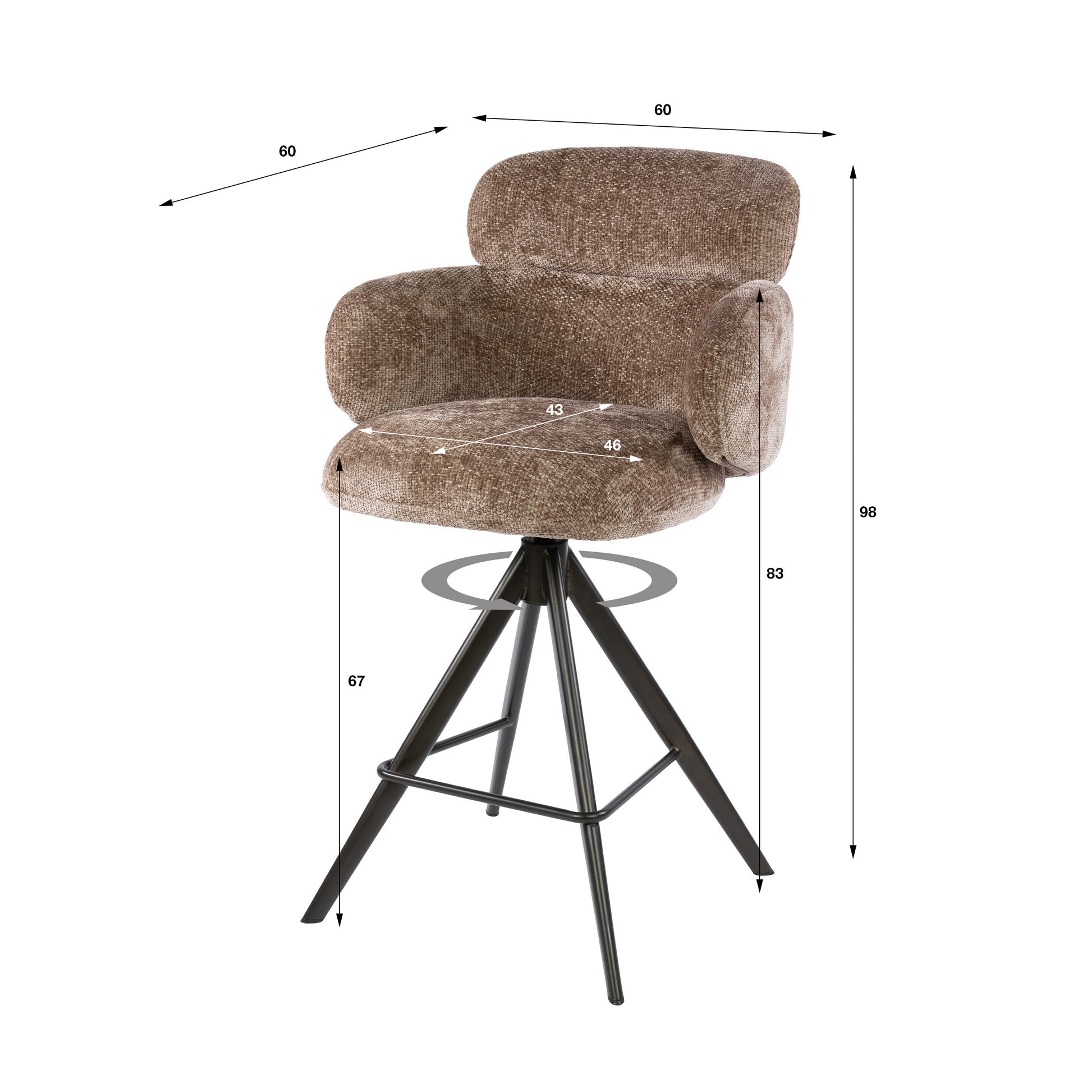 Barstuhl – drehbar 2-er pack – 60×60×98 cm – Hoven sand - braun | Modell N0295