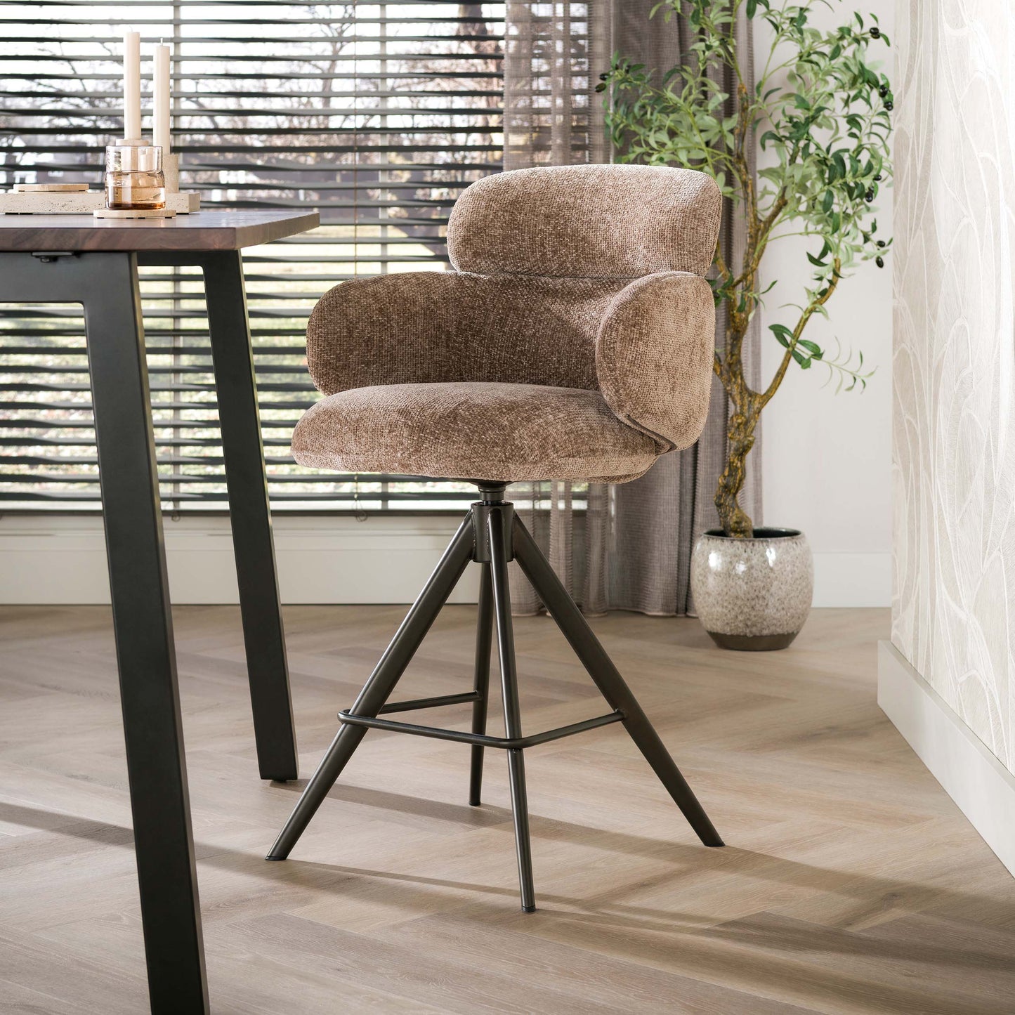 Barstuhl – drehbar 2-er pack – 60×60×98 cm – Hoven sand - braun | Modell N0295