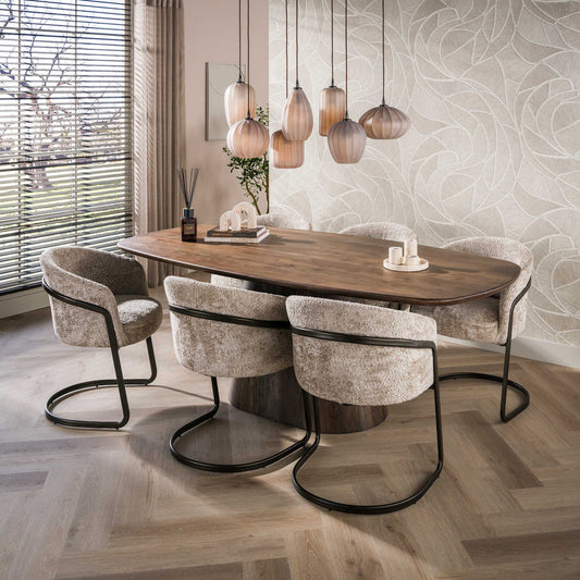 Esstisch – dänisch oval oval – 215×105×77 cm – Massiv Akazie braun | Modell N0303