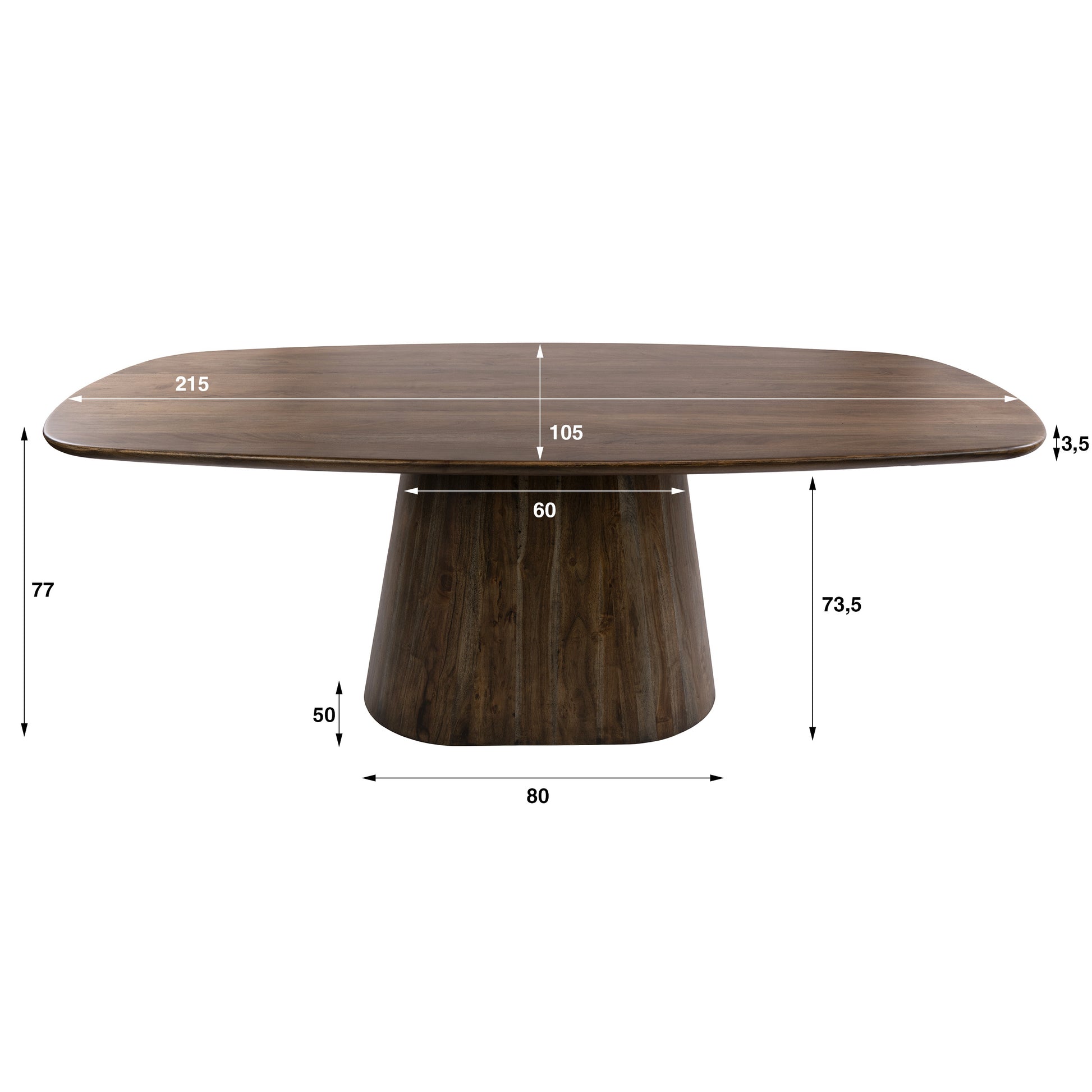 Esstisch – dänisch oval oval – 215×105×77 cm – Massiv Akazie braun | Modell N0303