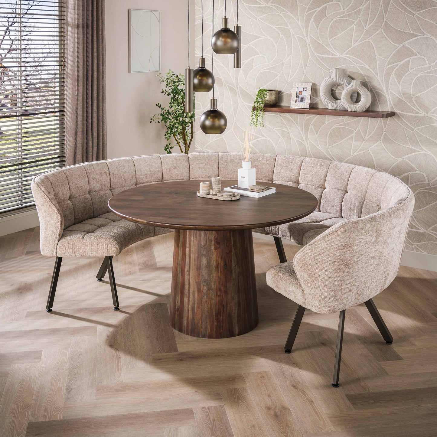 Esstisch – rund – 130×130×77 cm – Massiv Akazie braun | Modell N0304