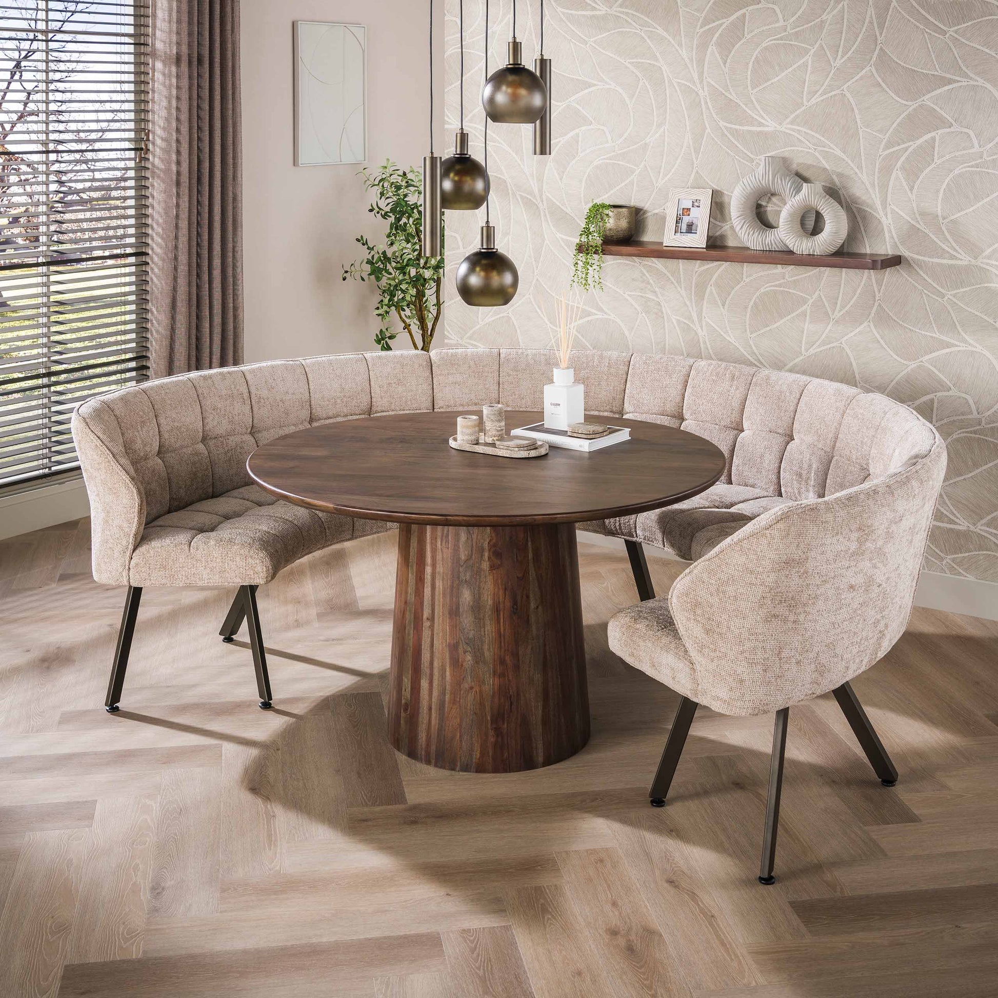 Esstisch – rund – 130×130×77 cm – Massiv Akazie braun | Modell N0304