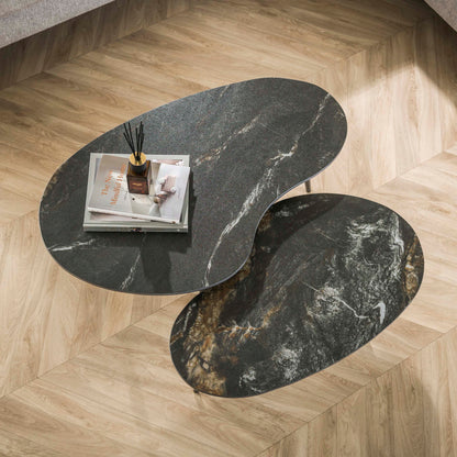 Couchtisch – nierenförmig – 91×55×40 cm – Keramik fossil black | Modell N0305
