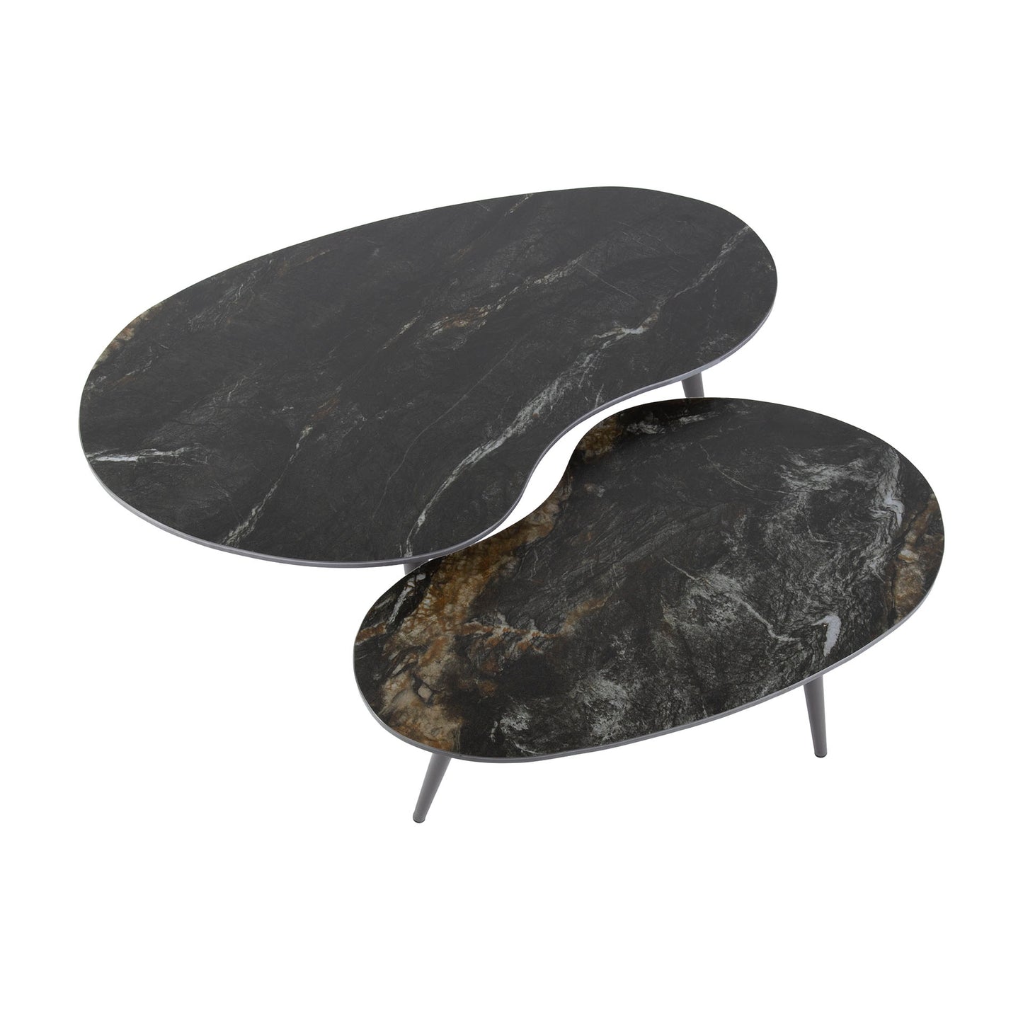 Couchtisch – nierenförmig – 91×55×40 cm – Keramik fossil black | Modell N0305