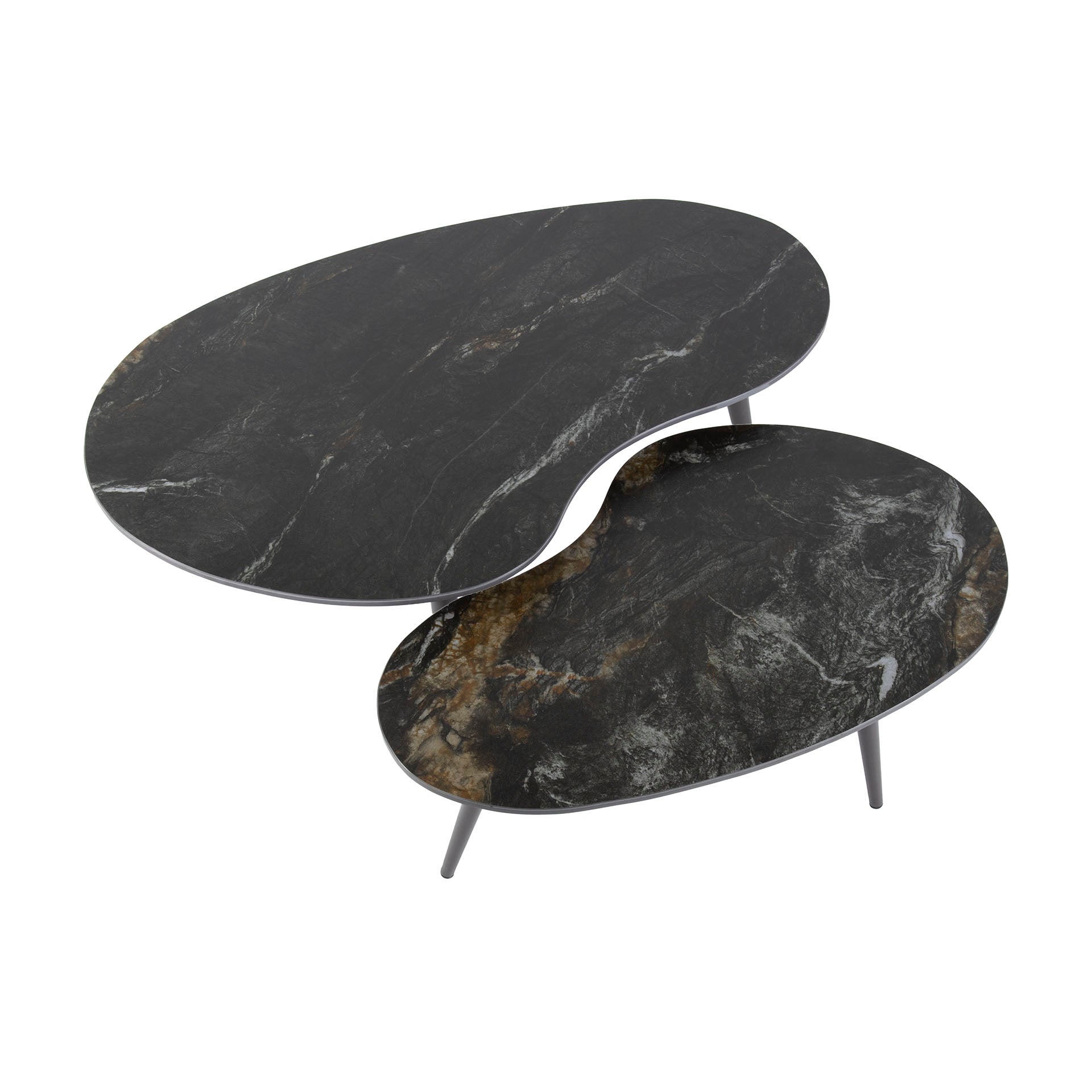 Couchtisch – nierenförmig – 91×55×40 cm – Keramik fossil black | Modell N0305