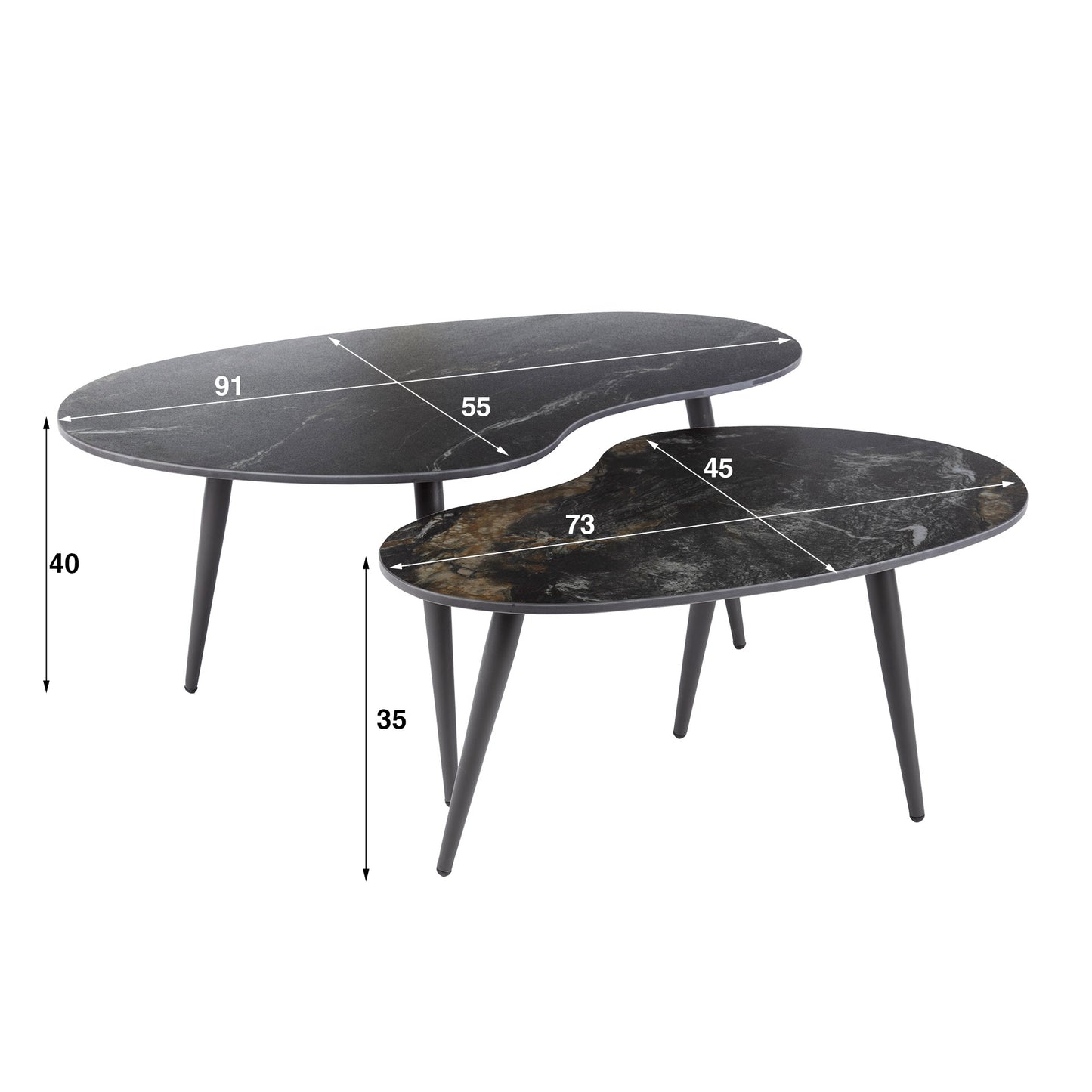 Couchtisch – nierenförmig – 91×55×40 cm – Keramik fossil black | Modell N0305