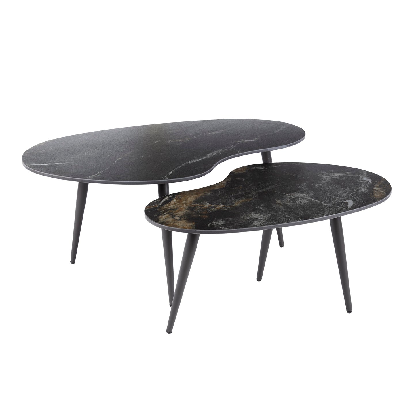 Couchtisch – nierenförmig – 91×55×40 cm – Keramik fossil black | Modell N0305