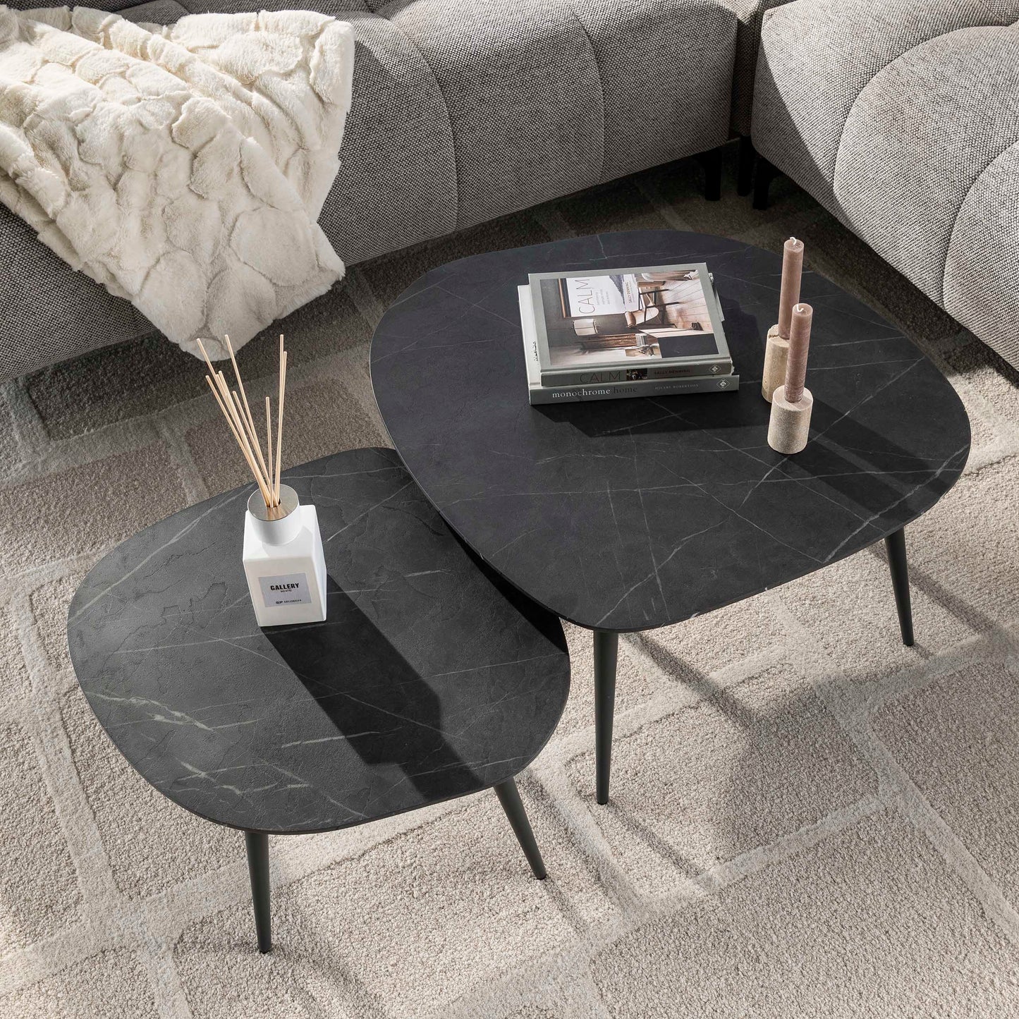 Couchtisch – 85×79×40 cm – 3D Melamin graphite | Modell N0308