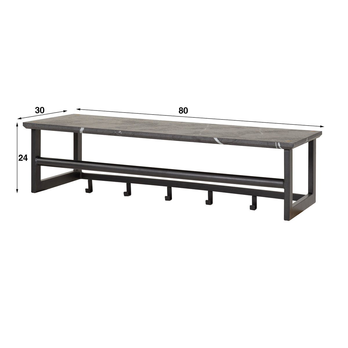 Garderobe – hutablage 6 haken – 80×30×24 cm – 3D Melamin graphite | Modell N0309