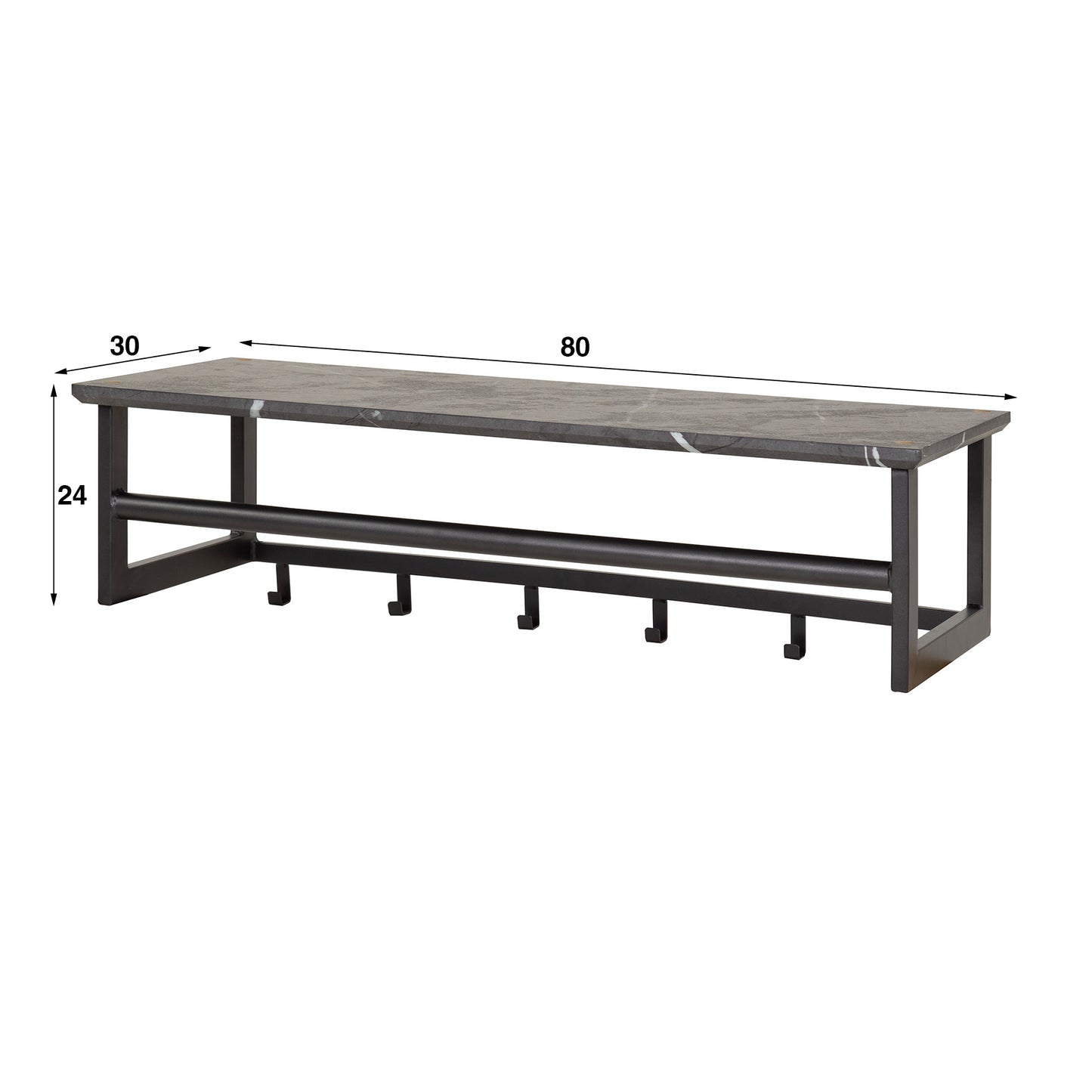 Garderobe – hutablage 6 haken – 80×30×24 cm – 3D Melamin graphite | Modell N0309