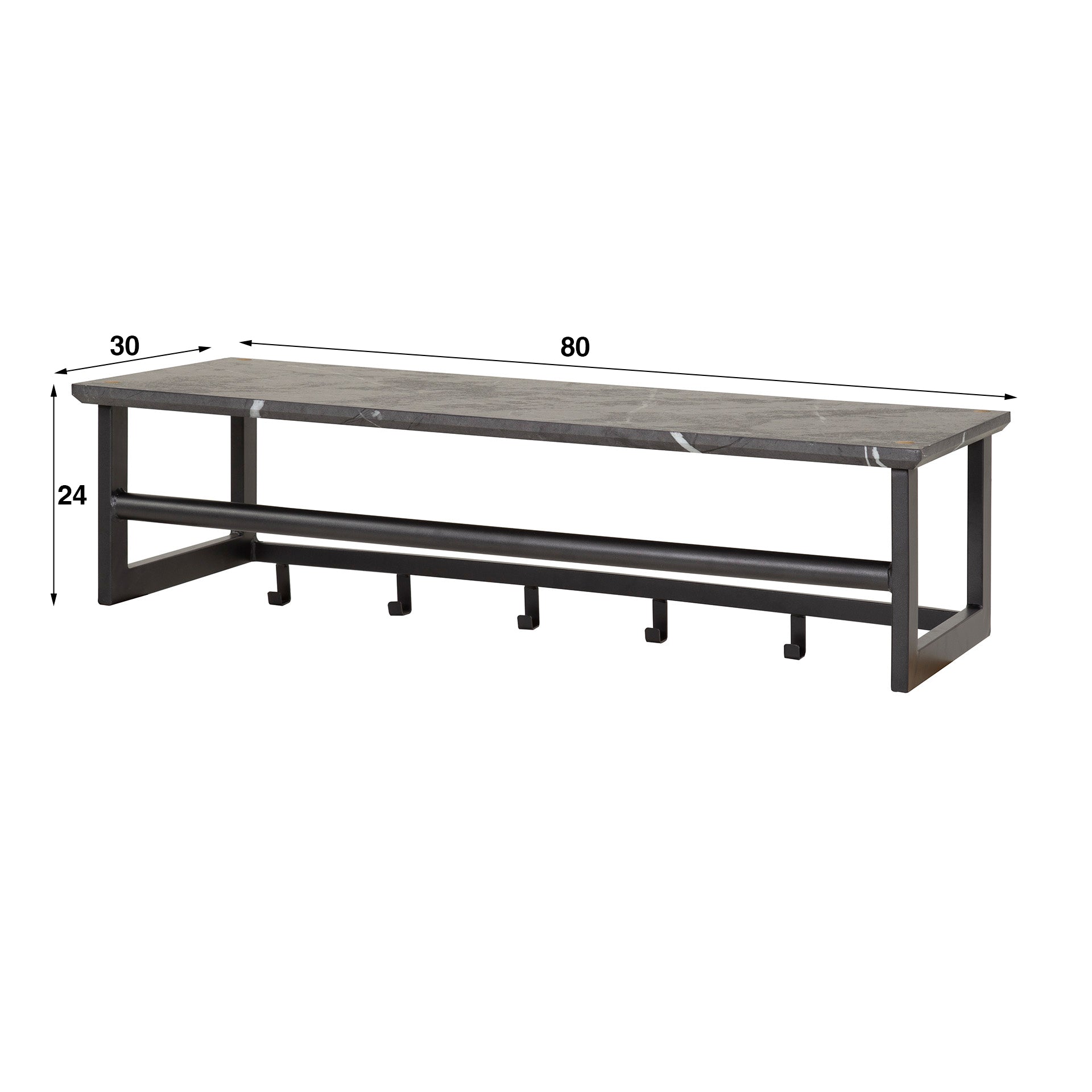 Garderobe – hutablage 6 haken – 80×30×24 cm – 3D Melamin graphite | Modell N0309