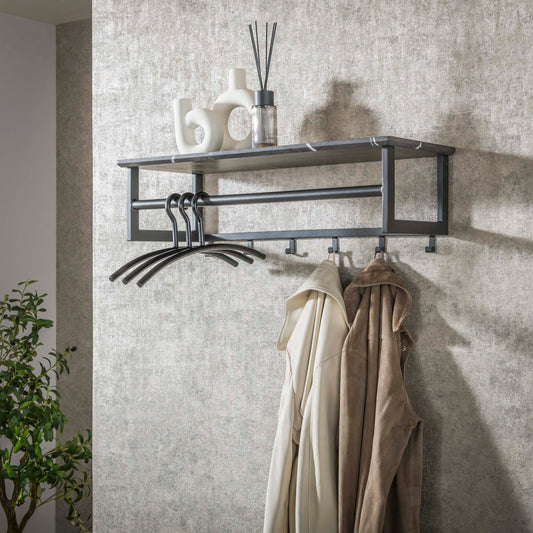 Garderobe – hutablage 6 haken – 80×30×24 cm – 3D Melamin graphite | Modell N0309
