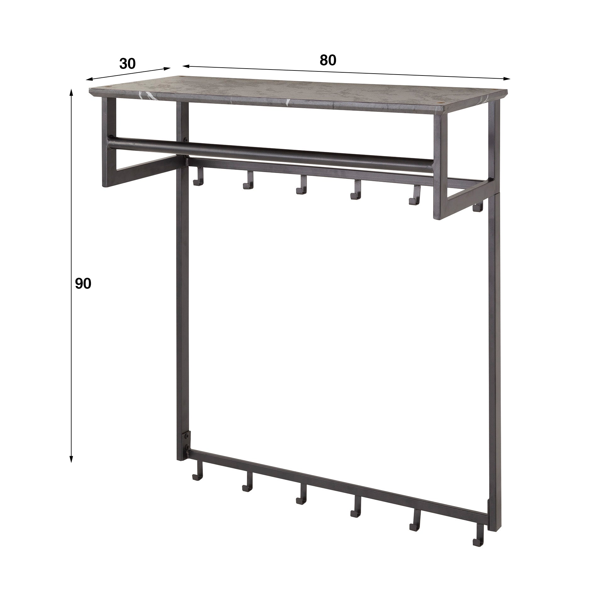 Garderobe – hutablage 6 haken – 80×30×90 cm – 3D Melamin graphite | Modell N0310